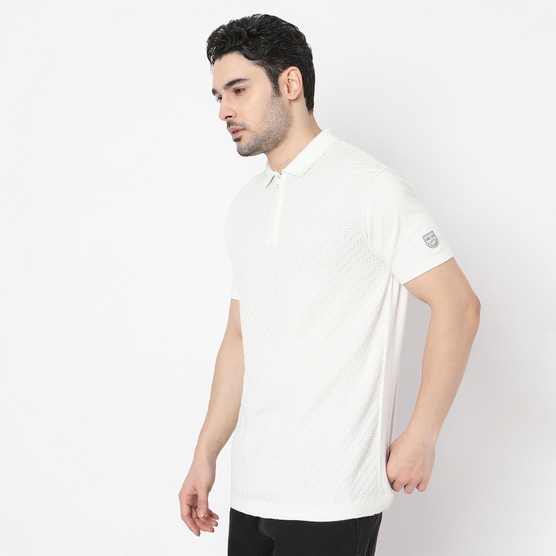 Structured Modern Nerd Hand Knit Jersey Polo T-Shirt
