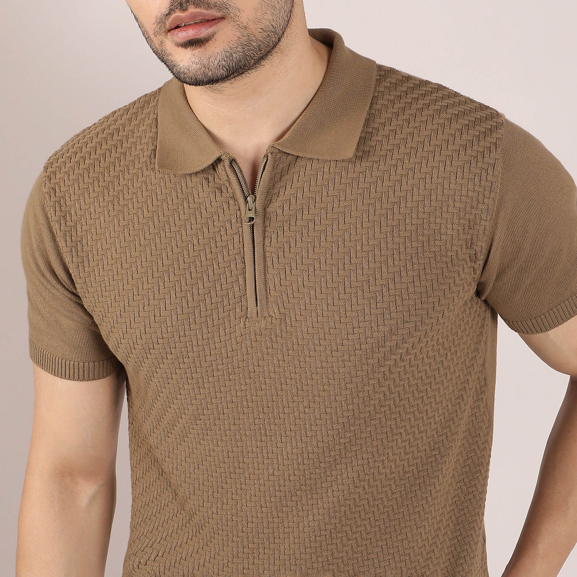Structured Modern Nerd Hand Knit Jersey Polo T-Shirt