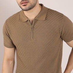 Structured Modern Nerd Hand Knit Jersey Polo T-Shirt