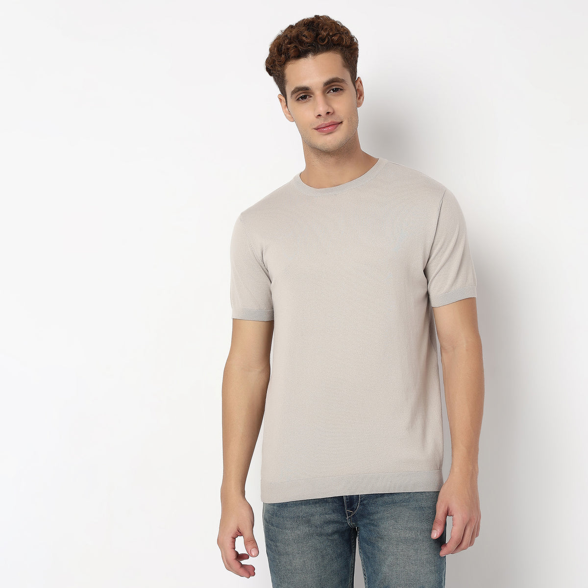 Crew Neck Hand Knit Jersey Flat Knits T-Shirt