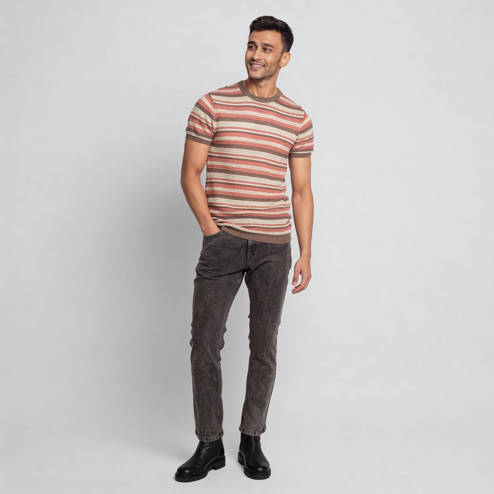 Striped Hand Knit Jersey Flat Knits T-Shirt