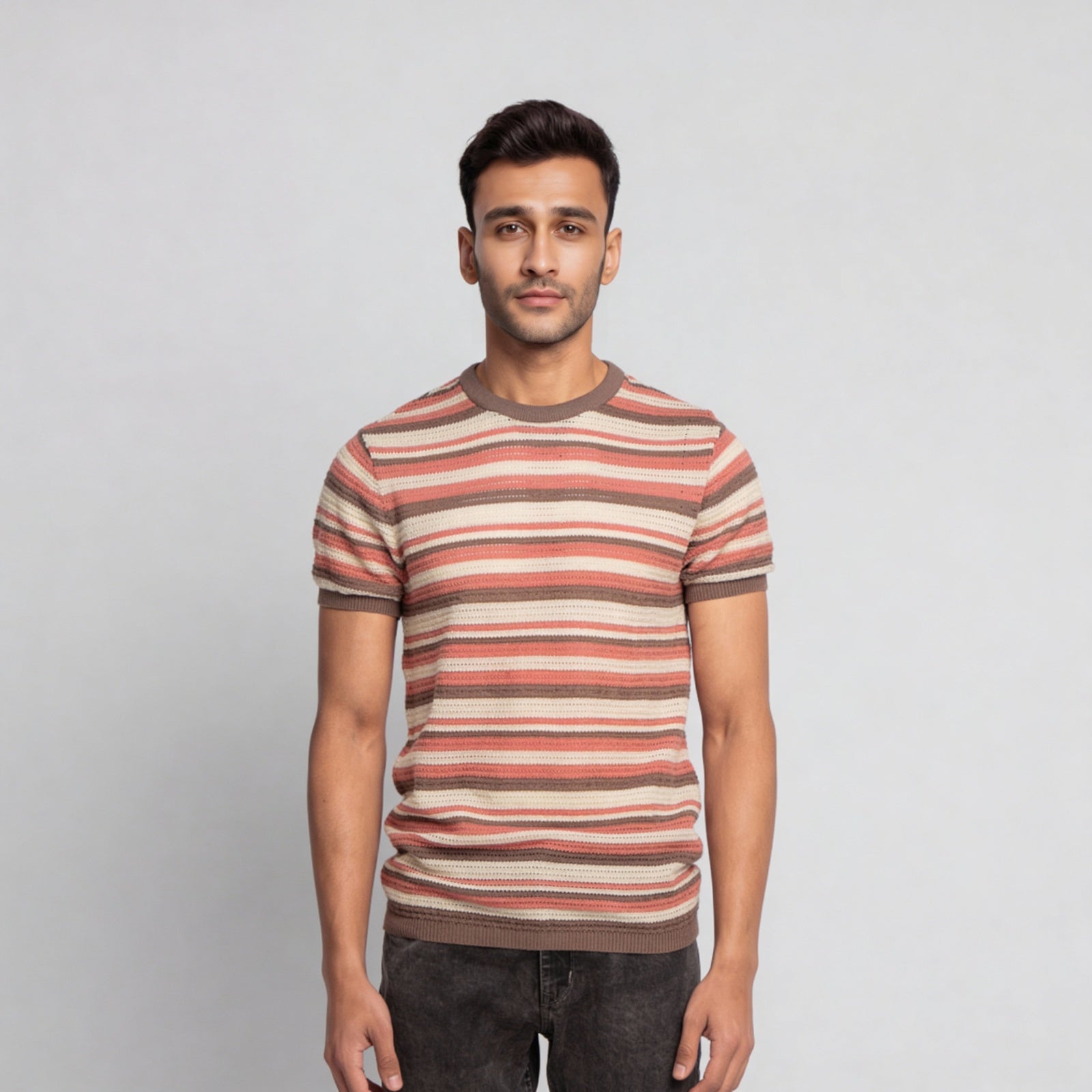 Striped Hand Knit Jersey Flat Knits T-Shirt
