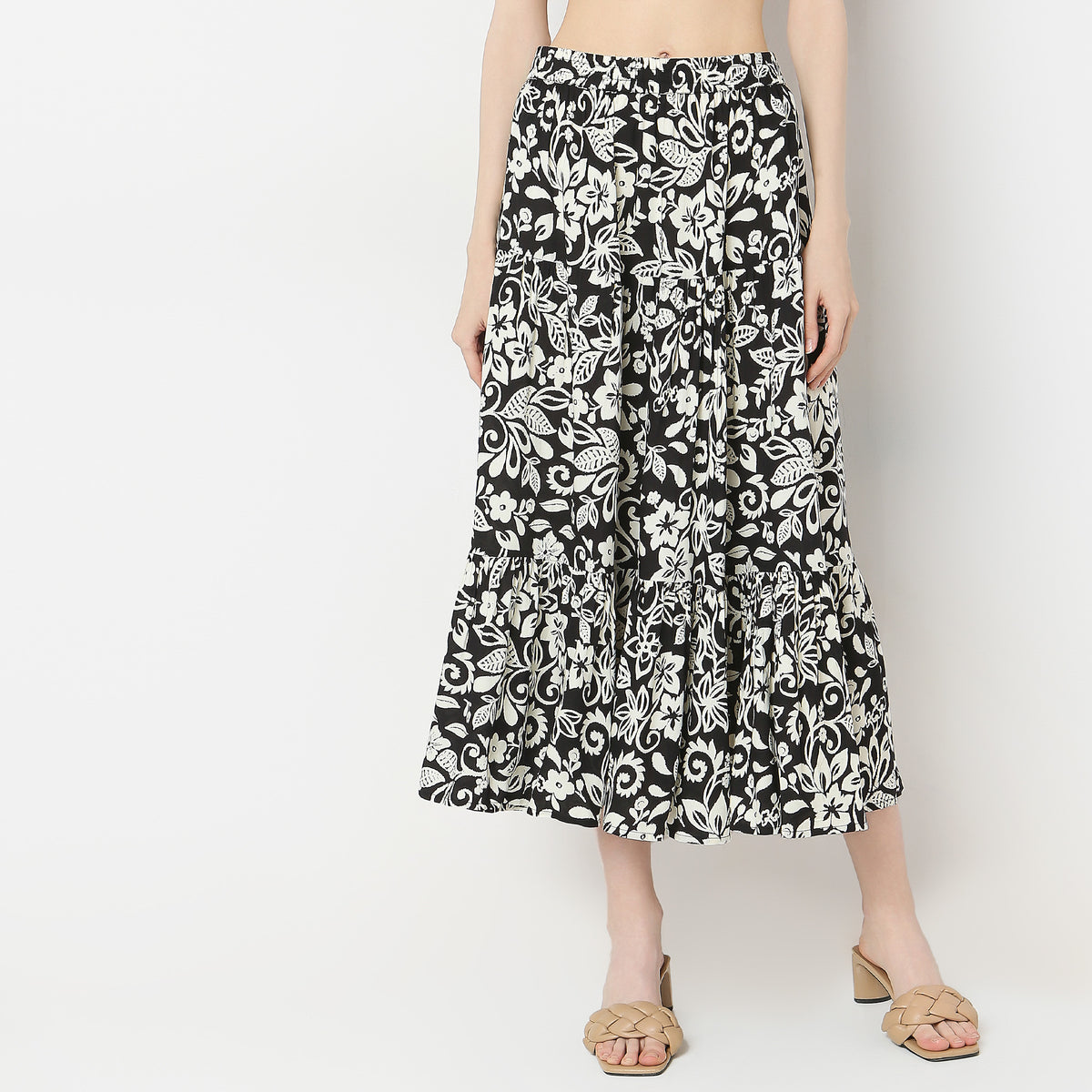 Flare Fit Printed High Rise Skirts