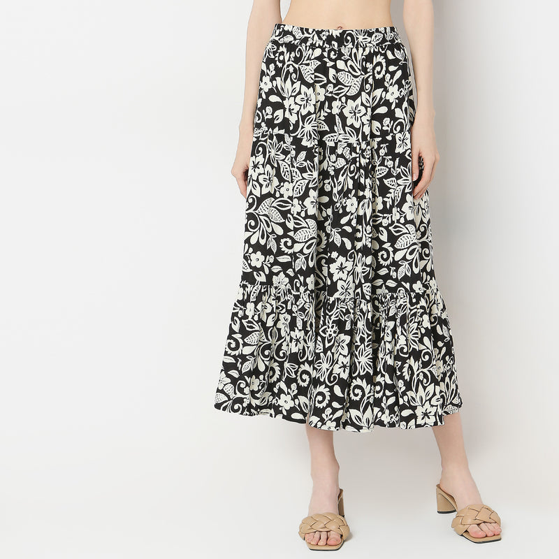 Flare Fit Printed High Rise Skirts