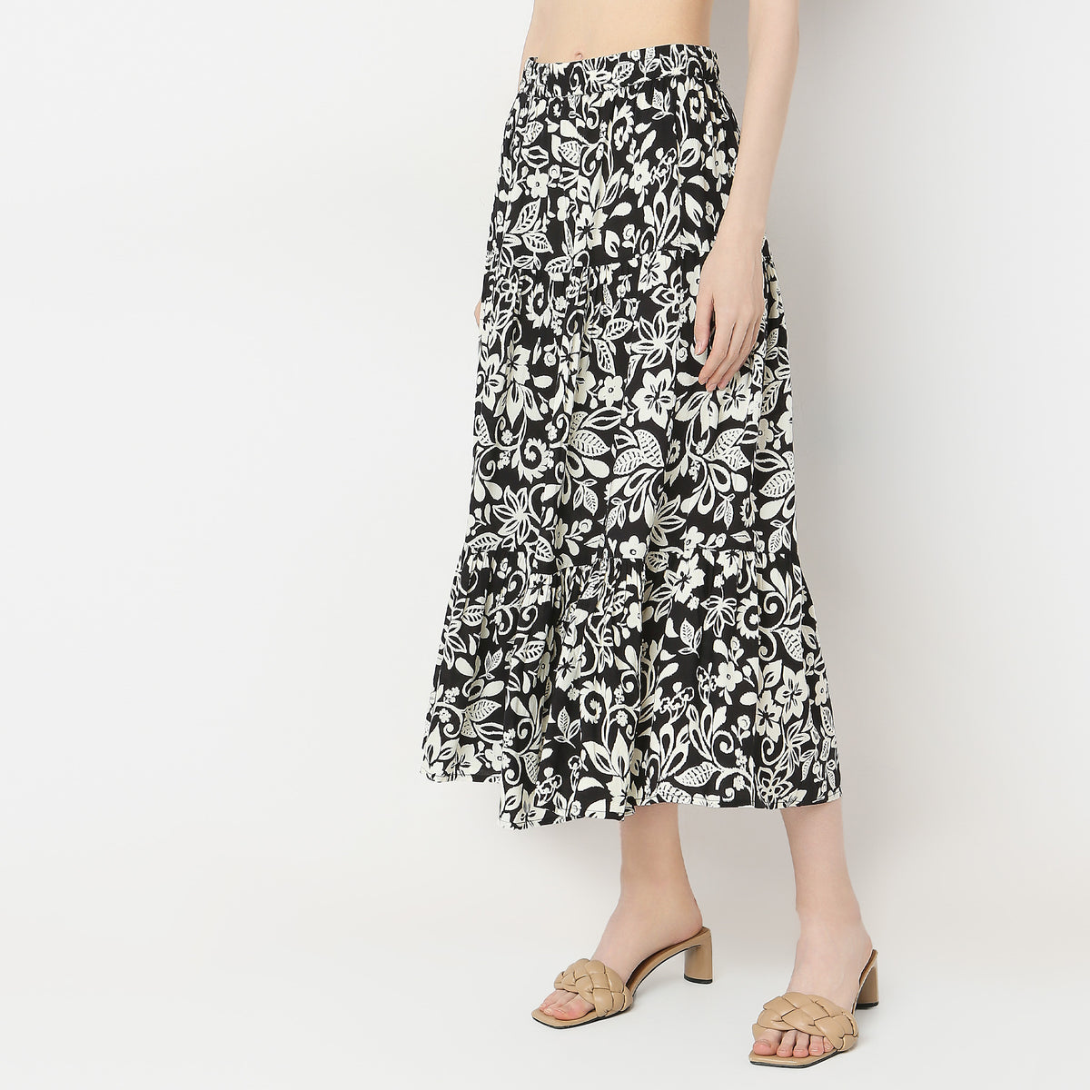 Flare Fit Printed High Rise Skirts