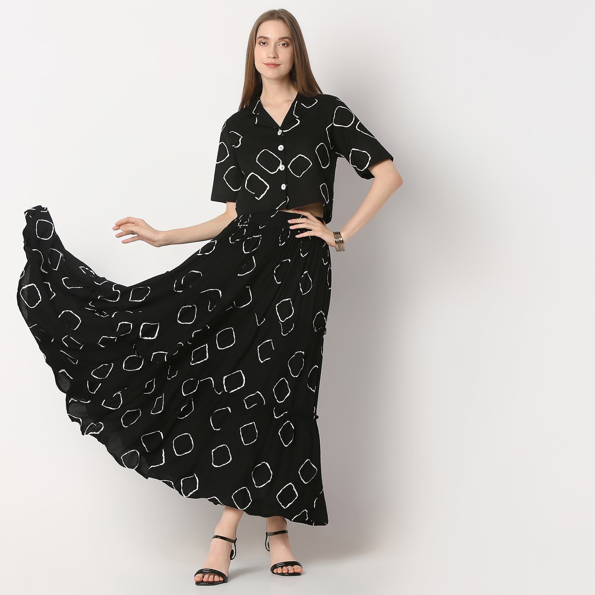 Buy Women Flare Fit Printed Full Length High Rise Skirt  - Style Union