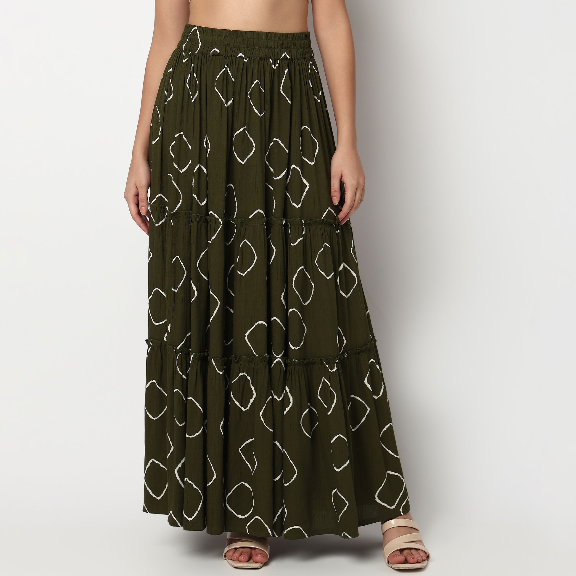 Buy Women Flare Fit Printed Full Length High Rise Skirt  - Style Union
