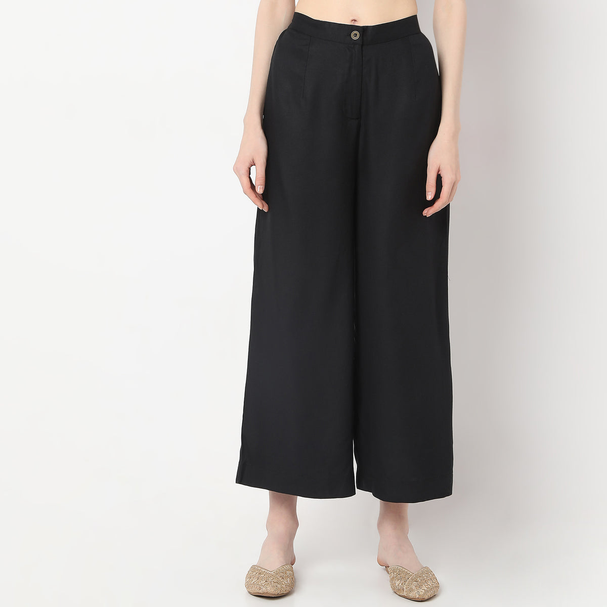 Flare Fit Calf Length High Rise Pants