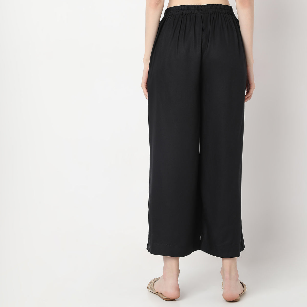 Flare Fit Calf Length High Rise Pants