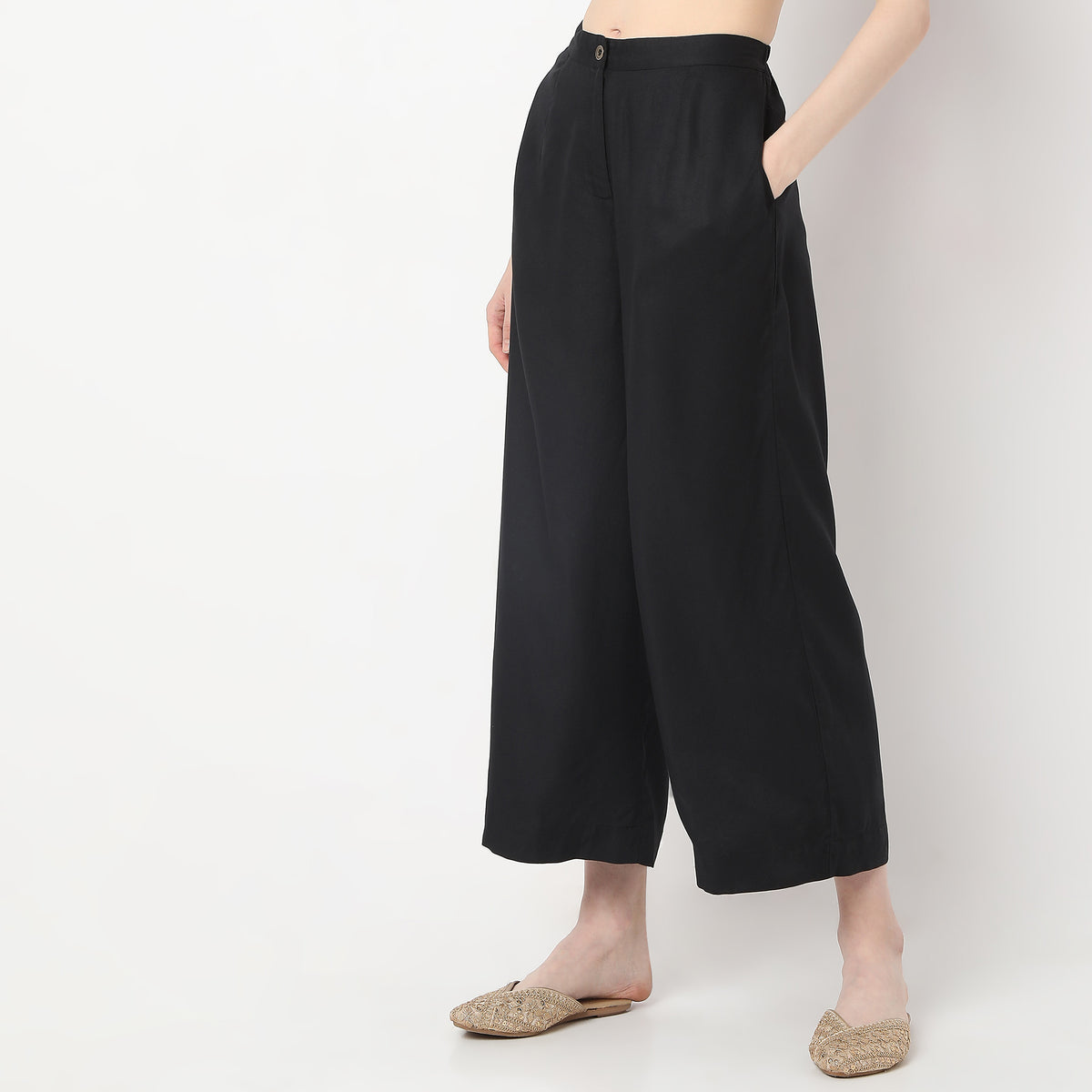 Flare Fit Calf Length High Rise Pants