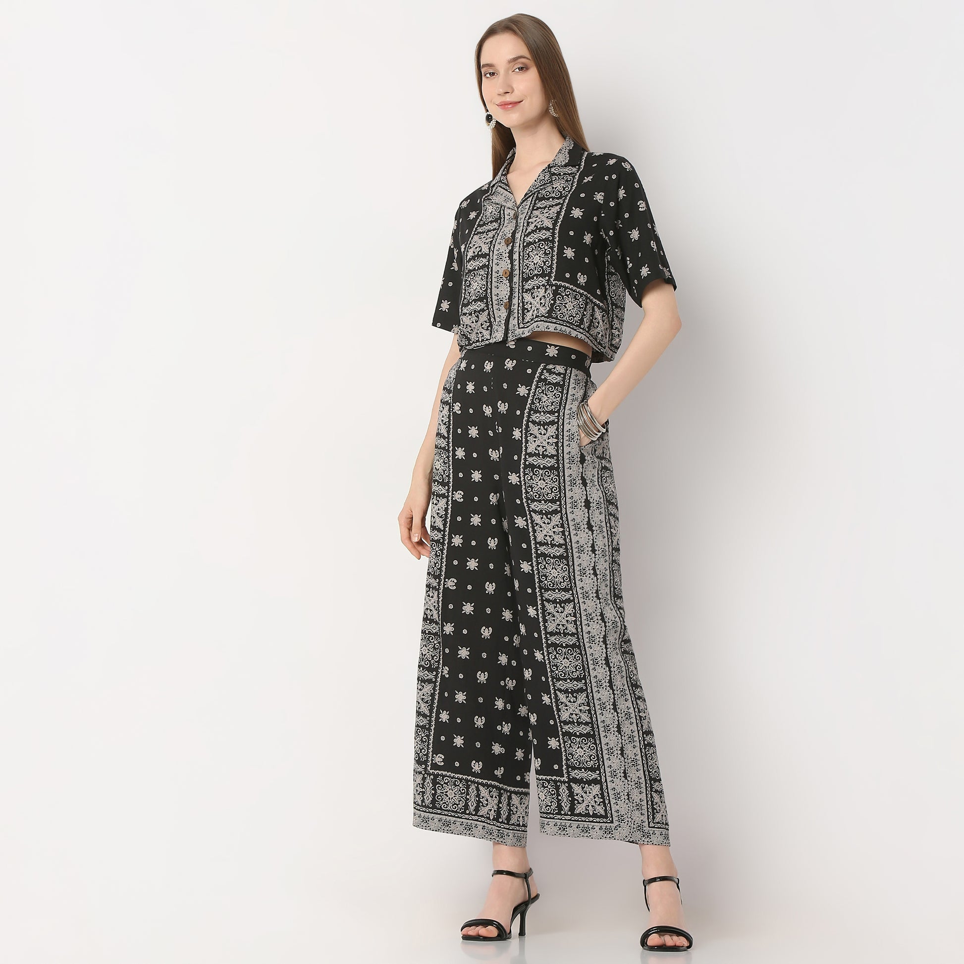 Flare Fit Printed High Rise Palazzos