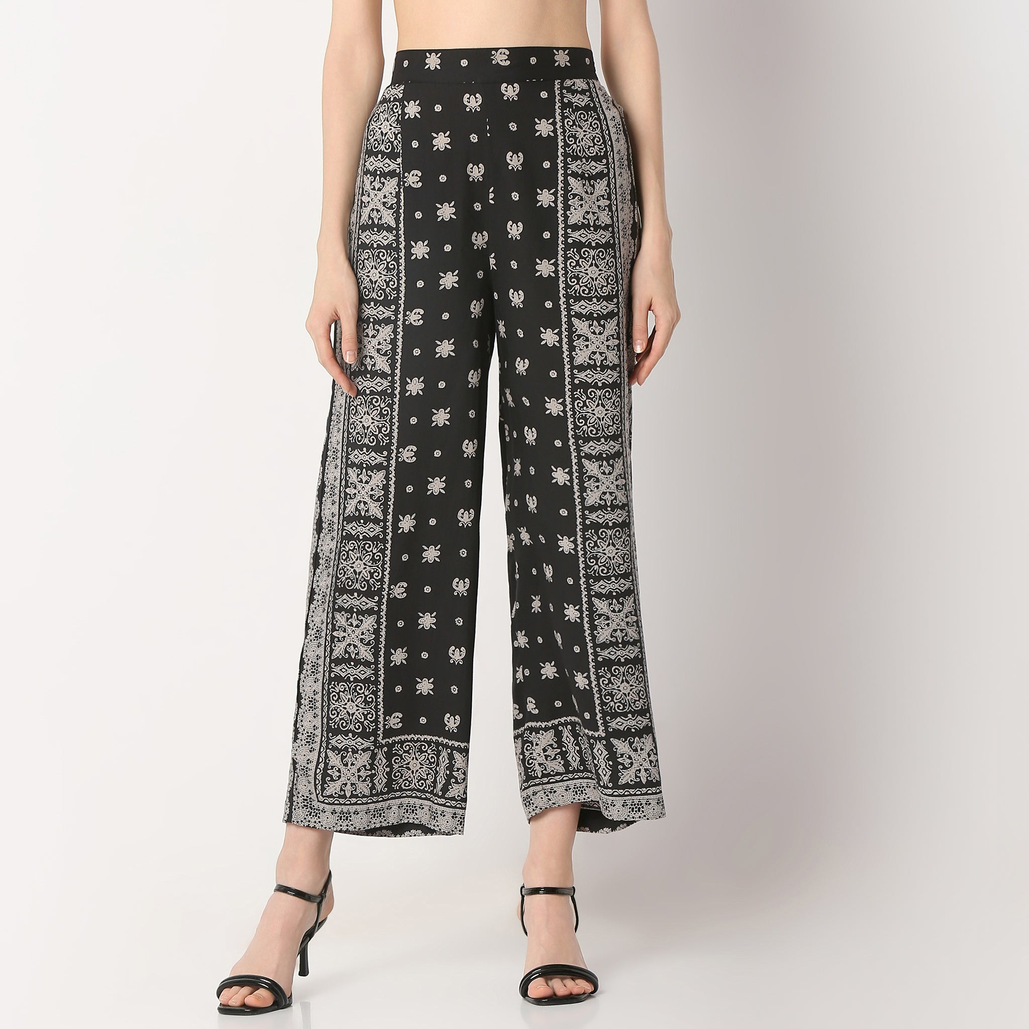Flare Fit Printed High Rise Palazzos