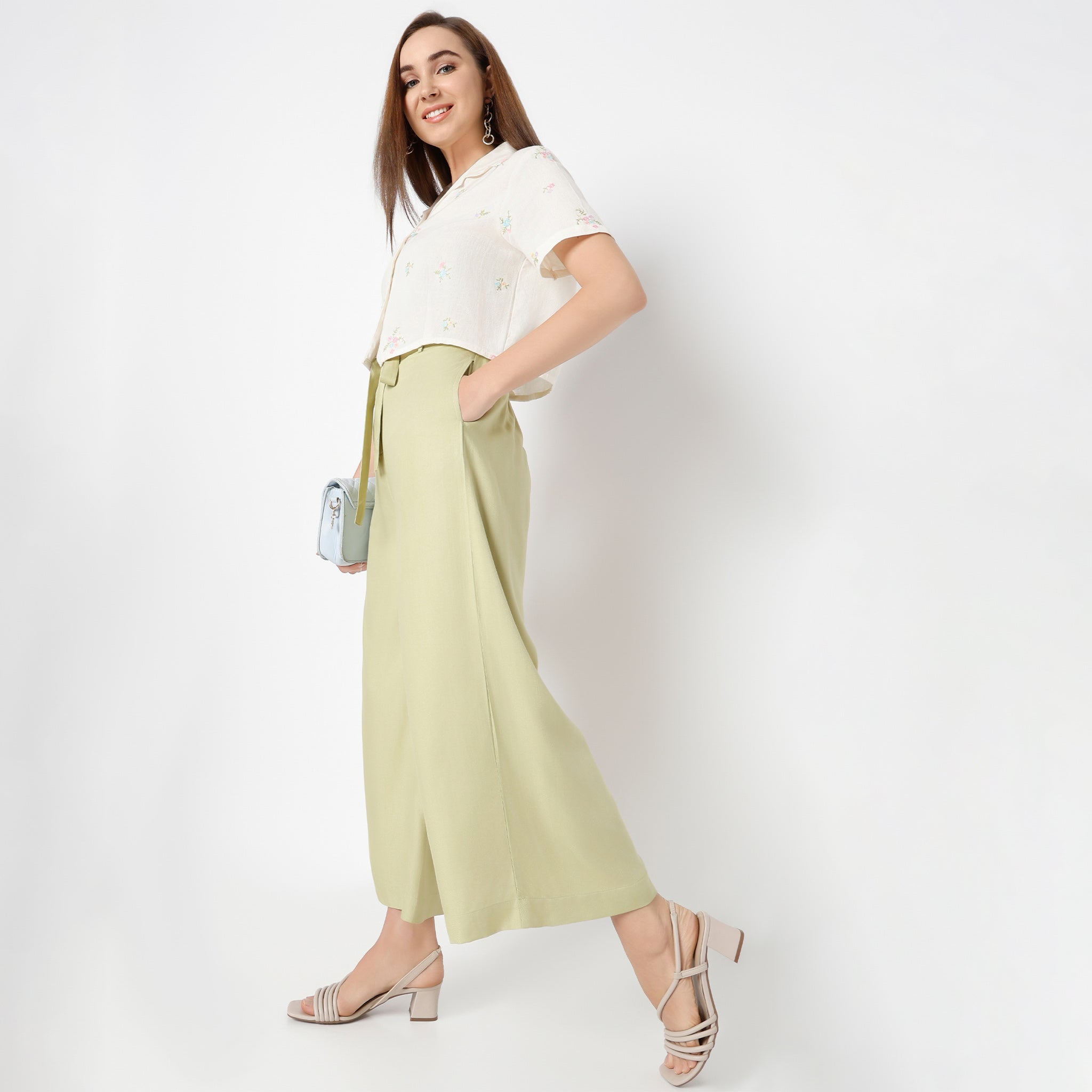 Flare Fit Solid Ankle Length High Rise Culottes