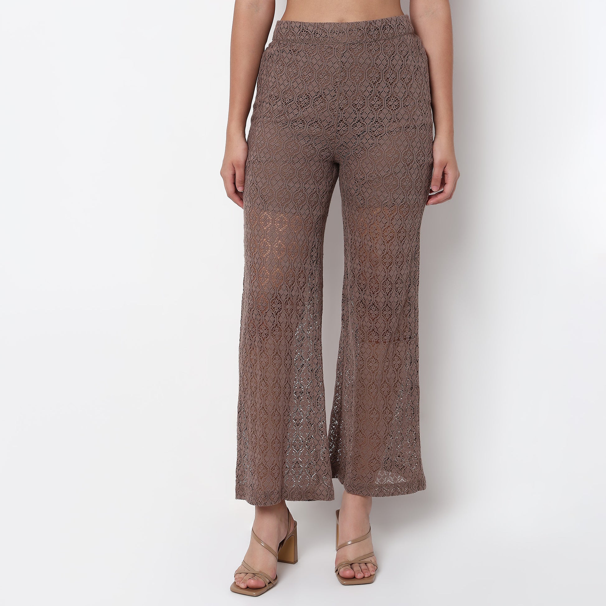 Straight Fit Lace Look High Rise Palazzo