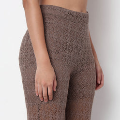 Straight Fit Lace Look High Rise Palazzo