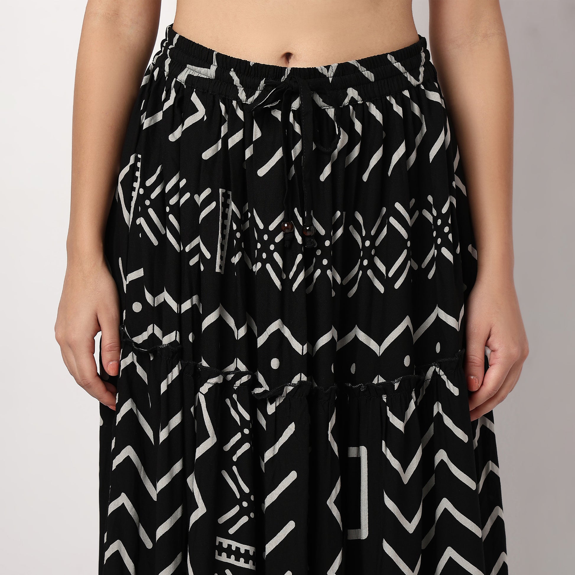 Woven Printed Flared Tiered Skirt