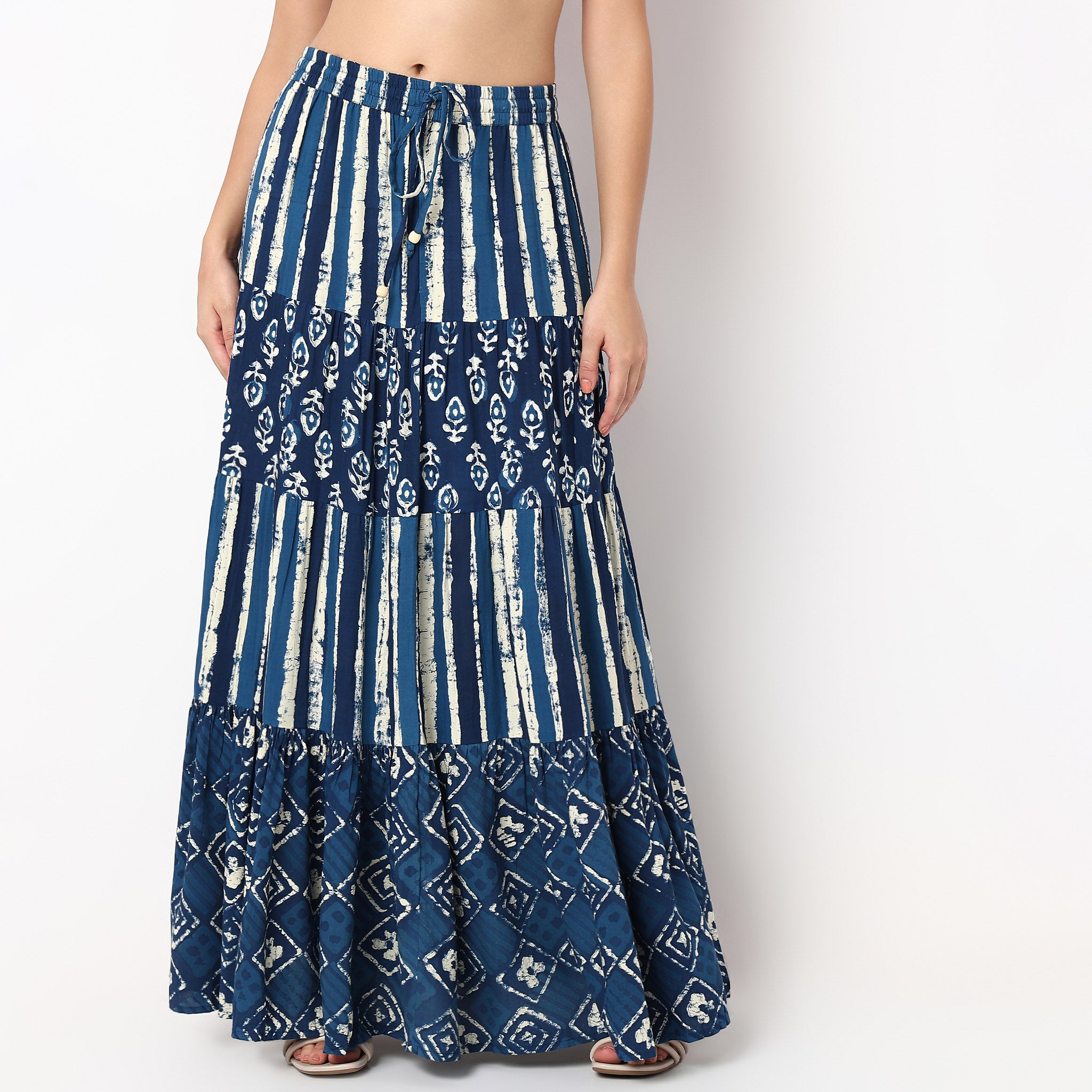 Woven Printed Flared Tiered Skirt