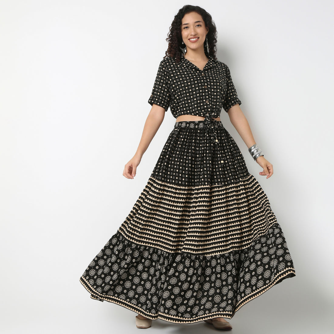Flare Fit High Rise Tiered Skirt