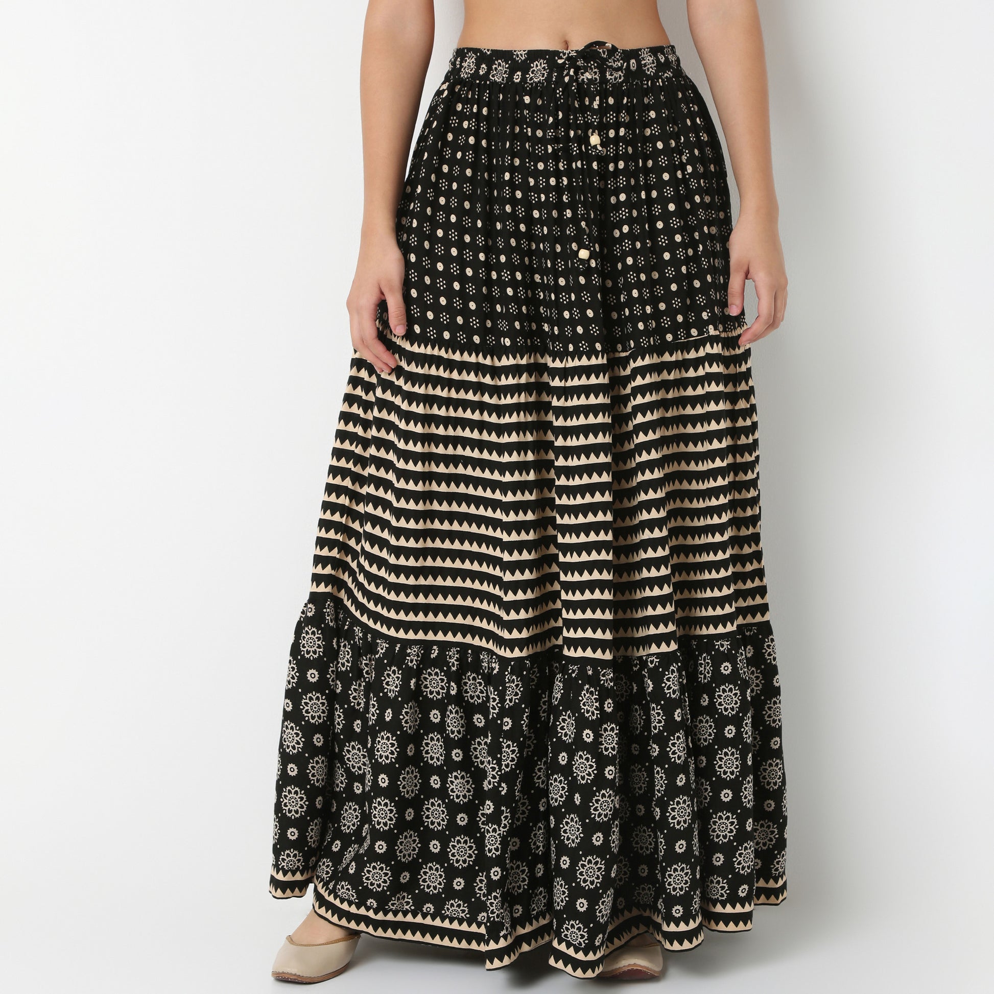 Flare Fit High Rise Tiered Skirt