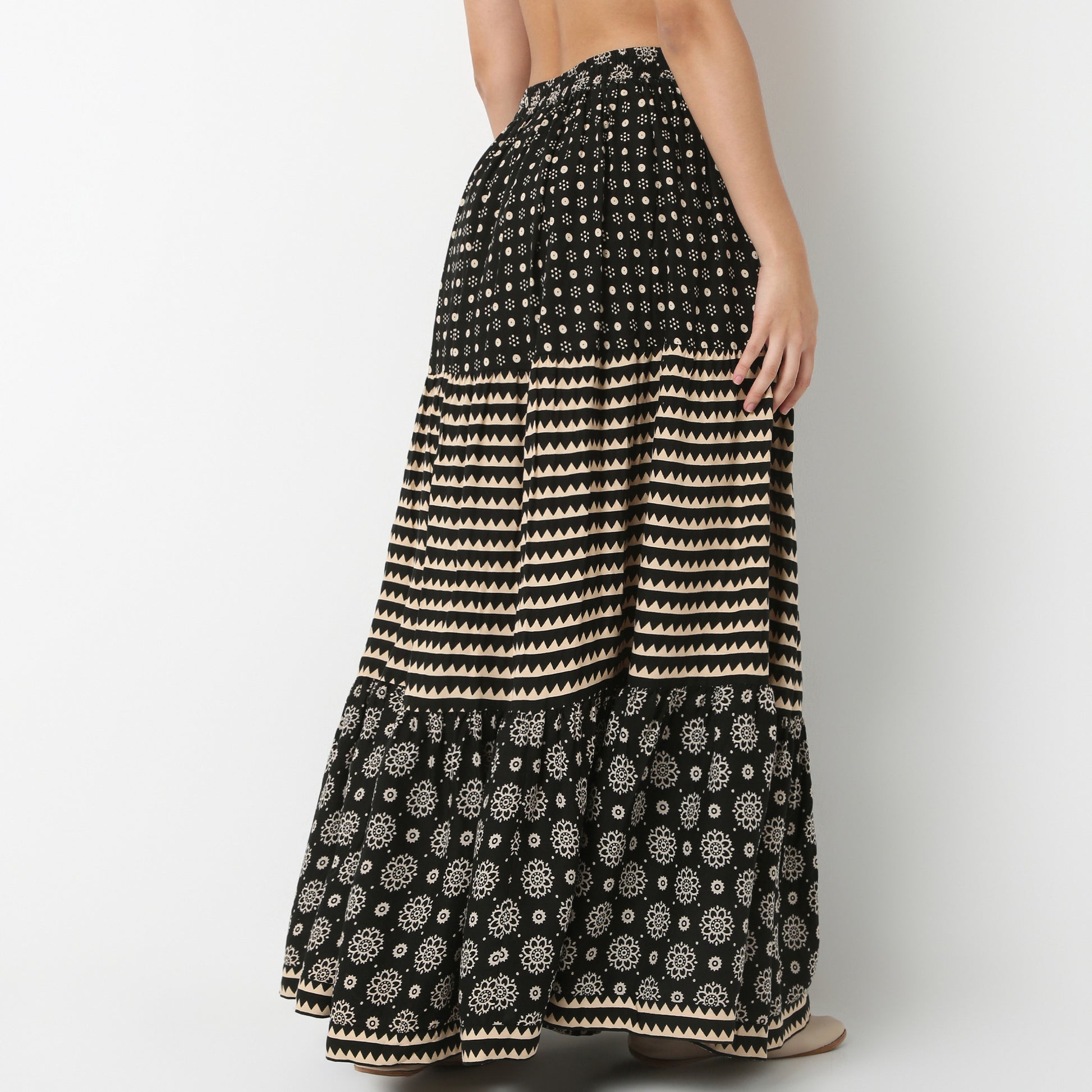 Flare Fit High Rise Tiered Skirt