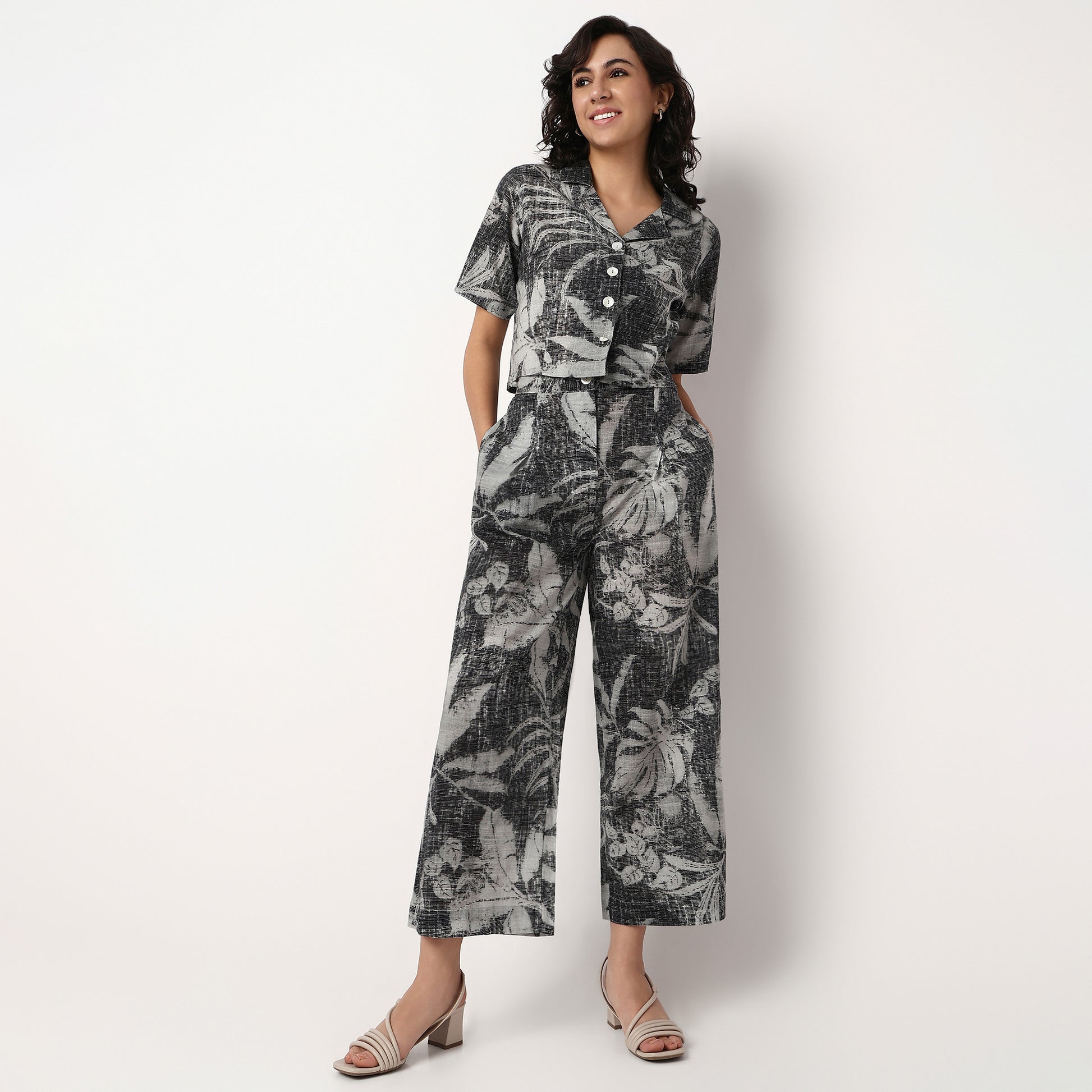 Woven Printed Flared Palazzos