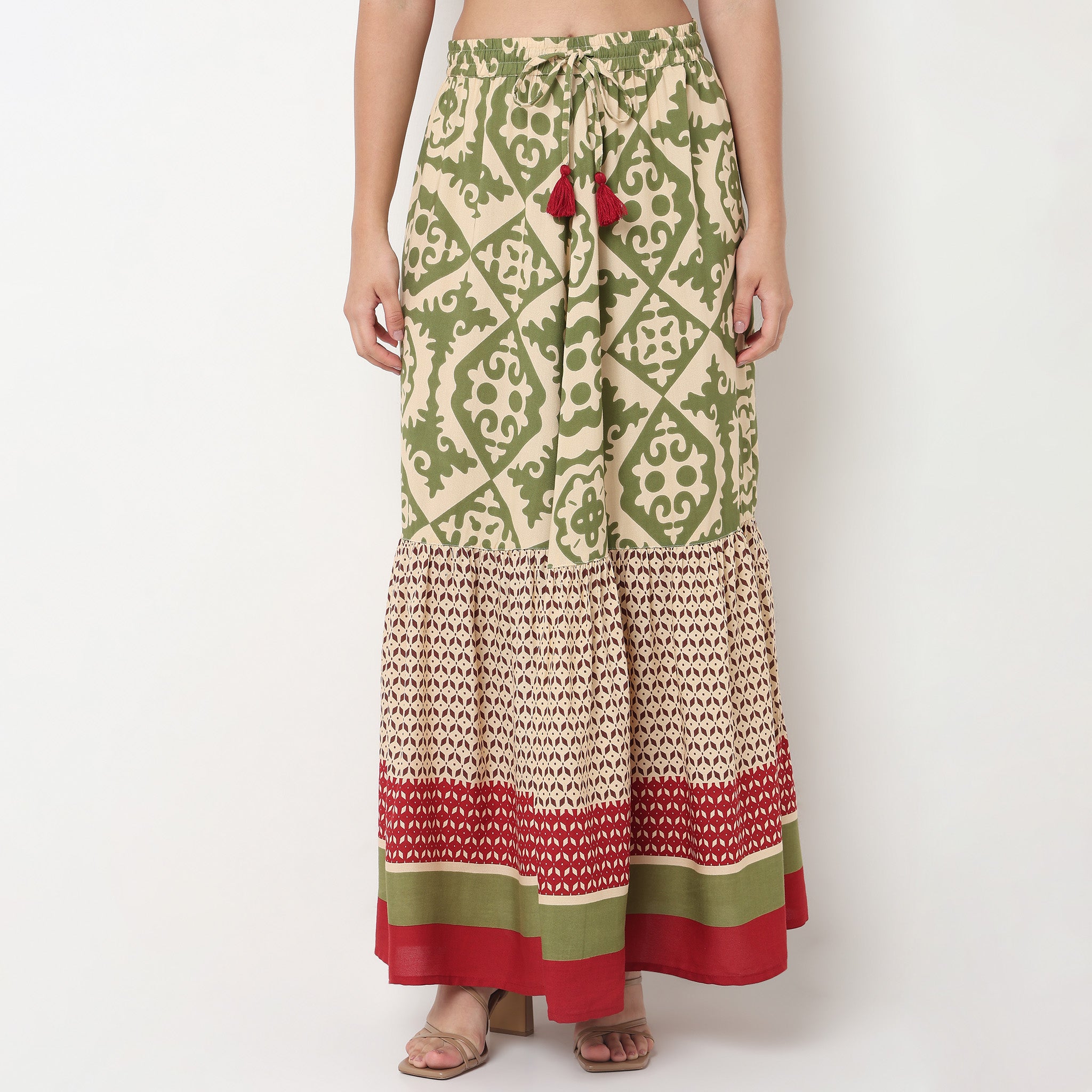 Flare Fit High Rise Tiered Skirt