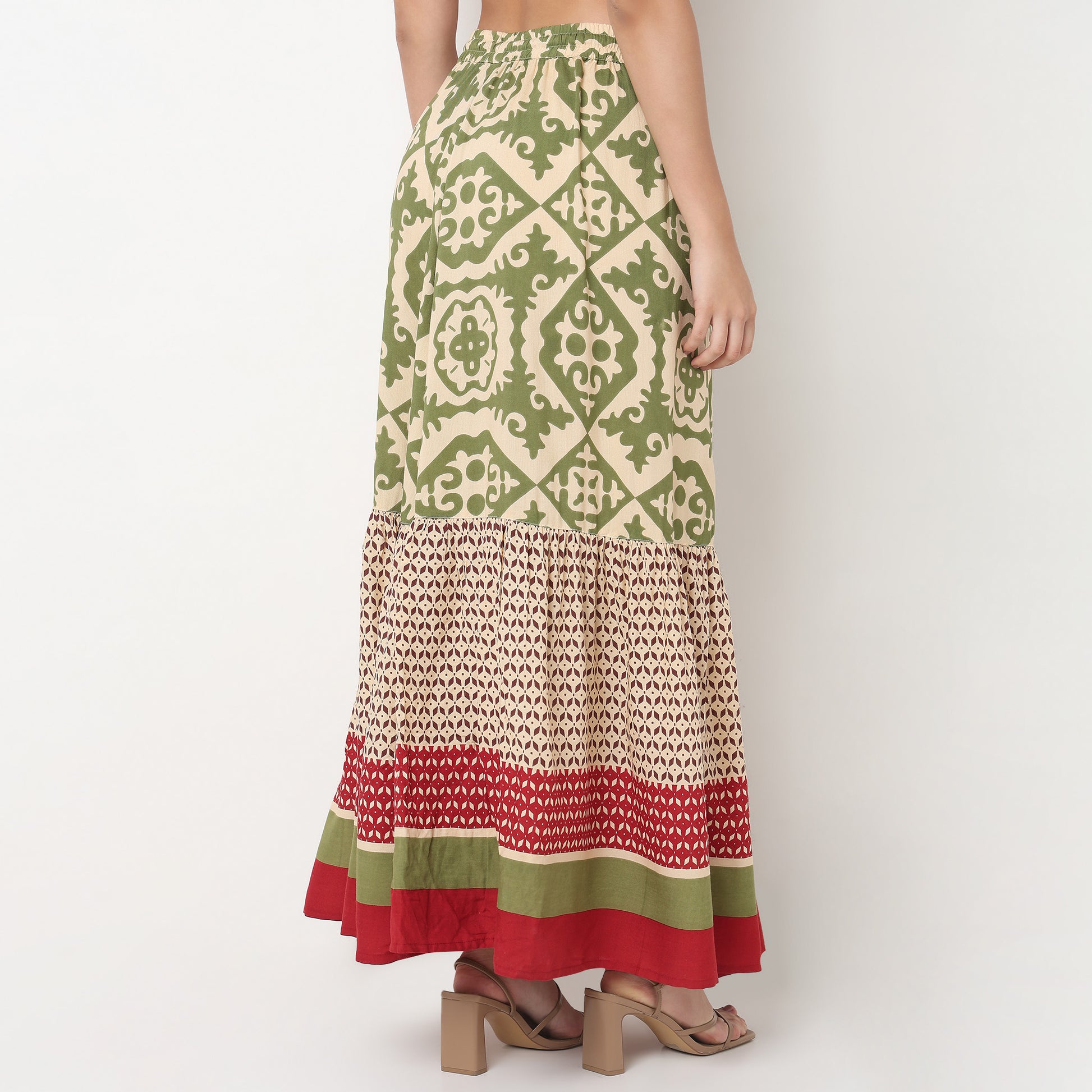 Flare Fit High Rise Tiered Skirt