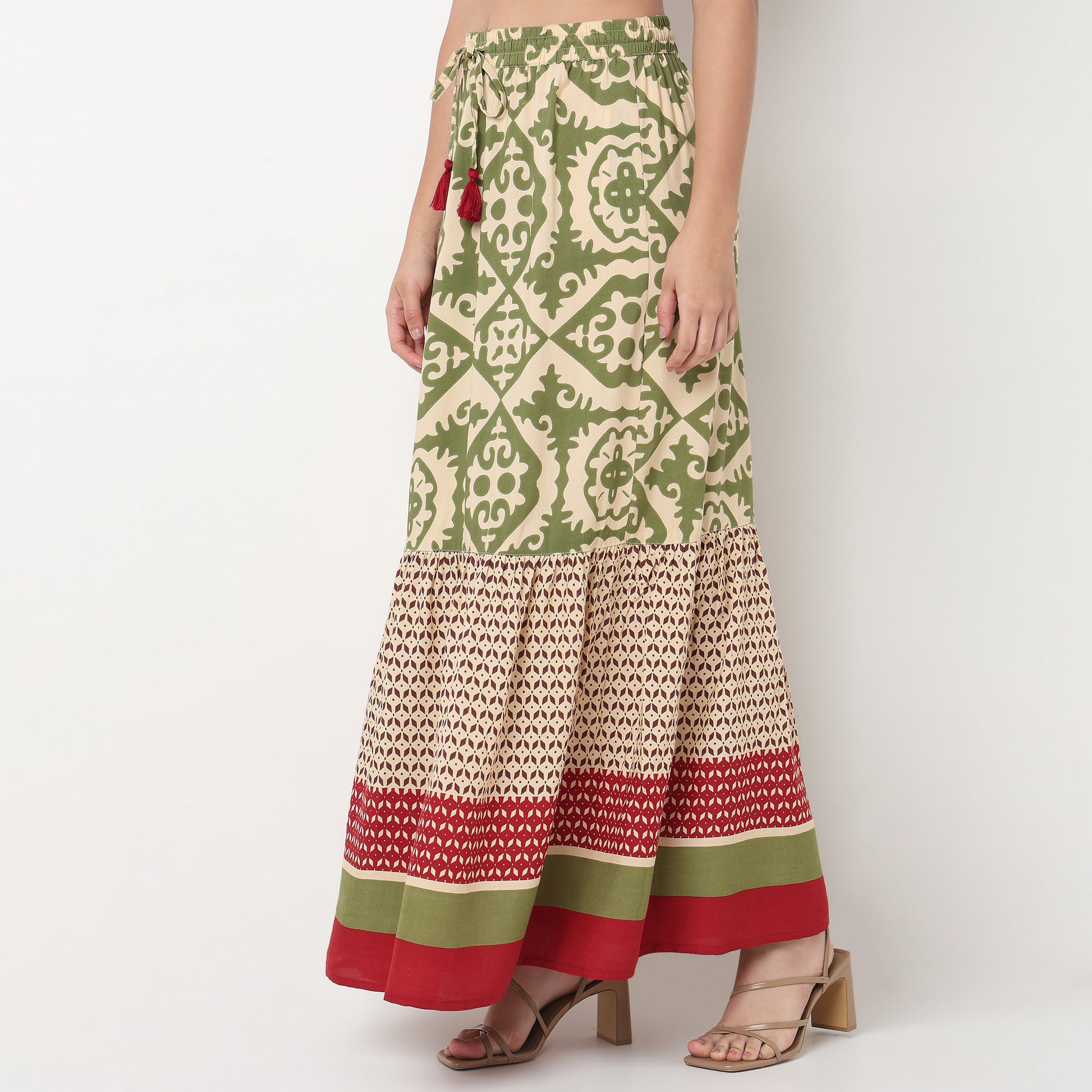 Flare Fit High Rise Tiered Skirt