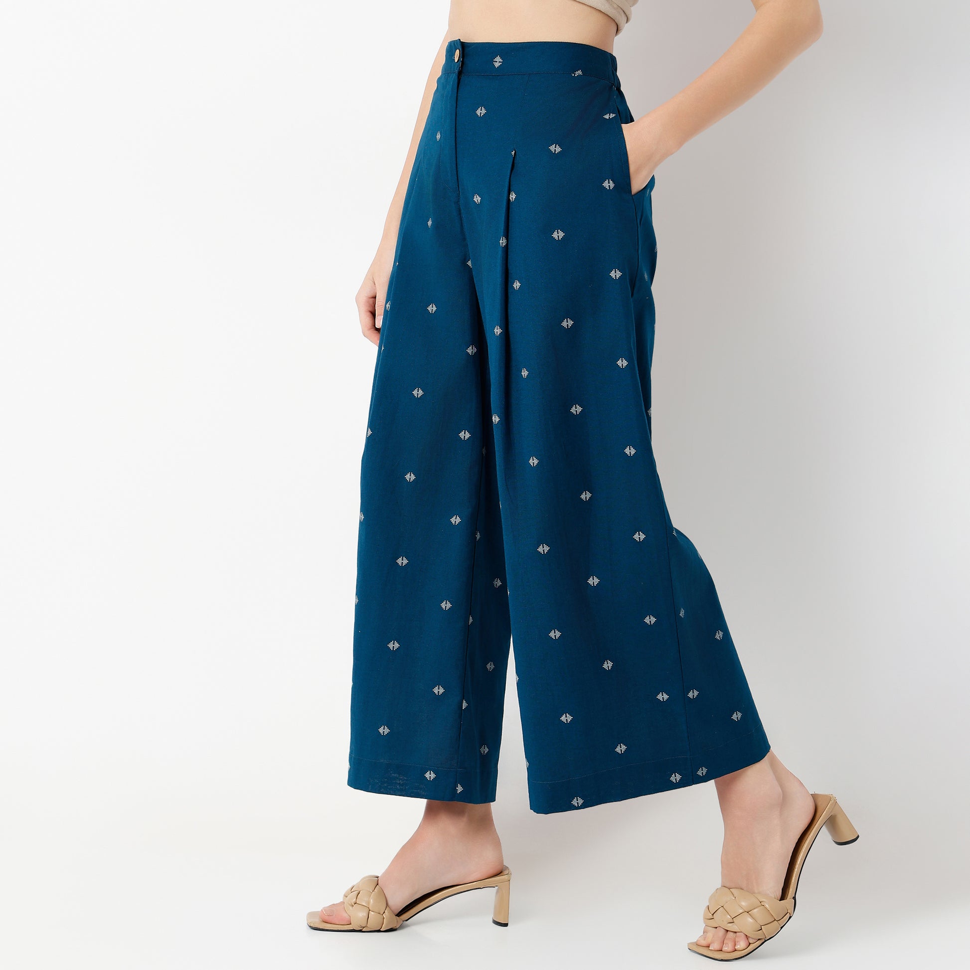 Flare Fit Printed Ankle Length Mid Rise Pants