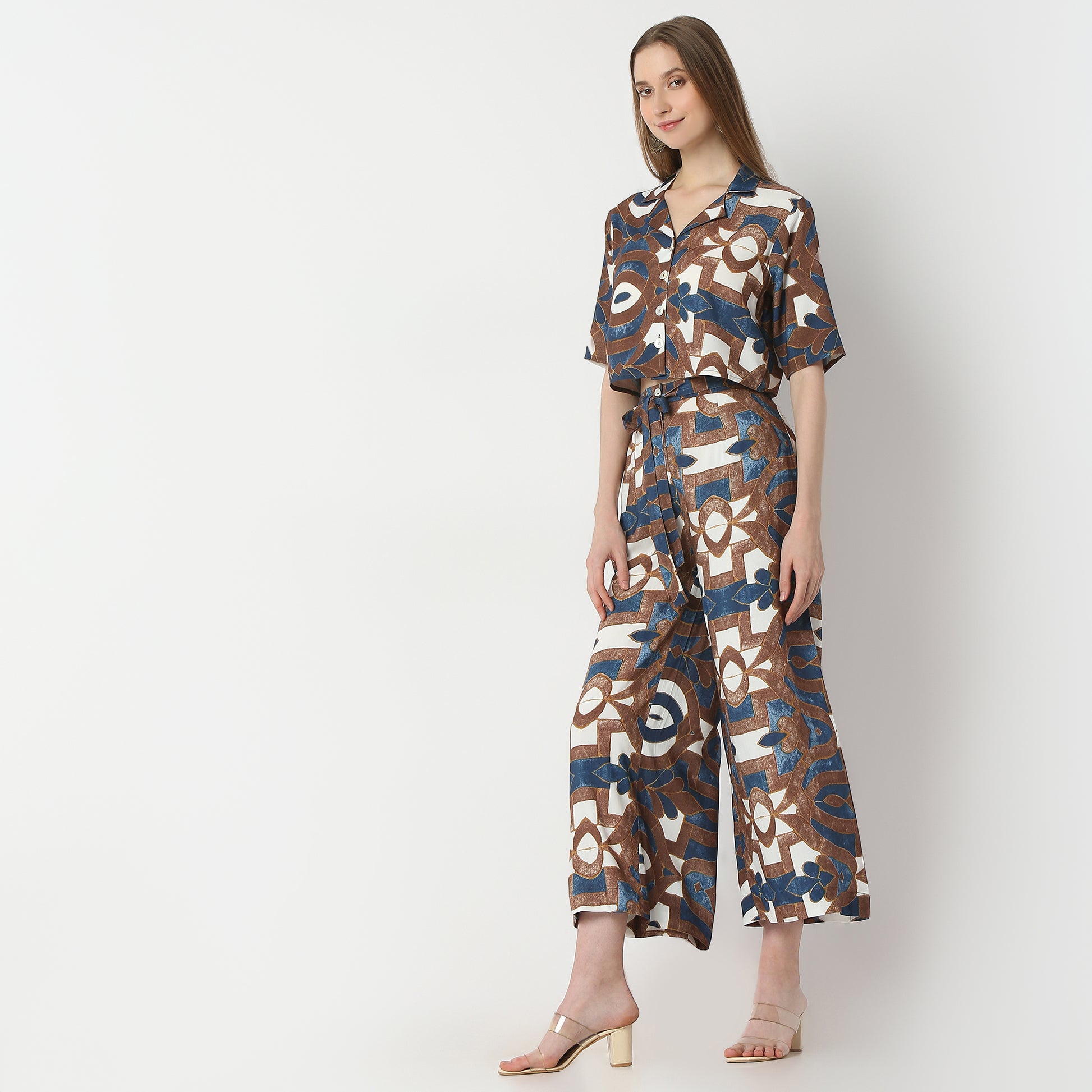 Flare Fit Printed High Rise Palazzos