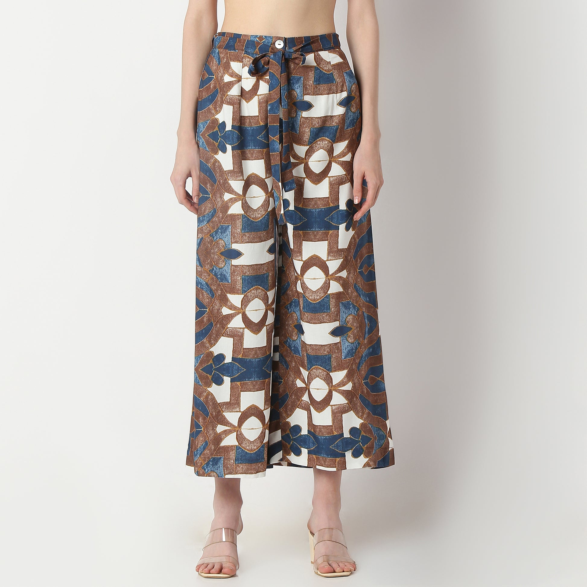 Flare Fit Printed High Rise Palazzos