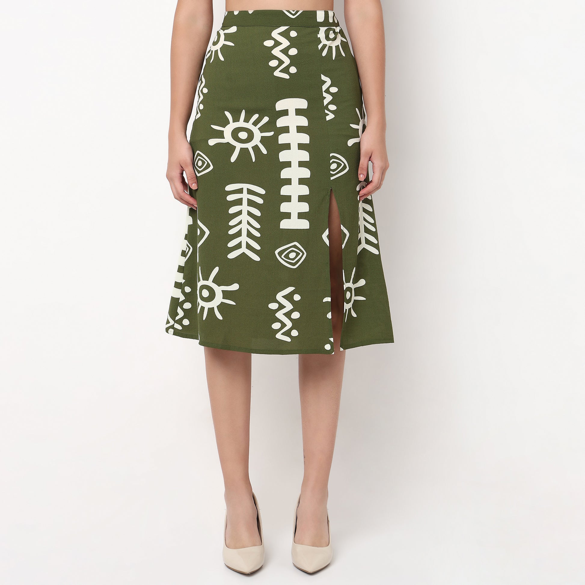 A-Line Printed Skirt with Slit