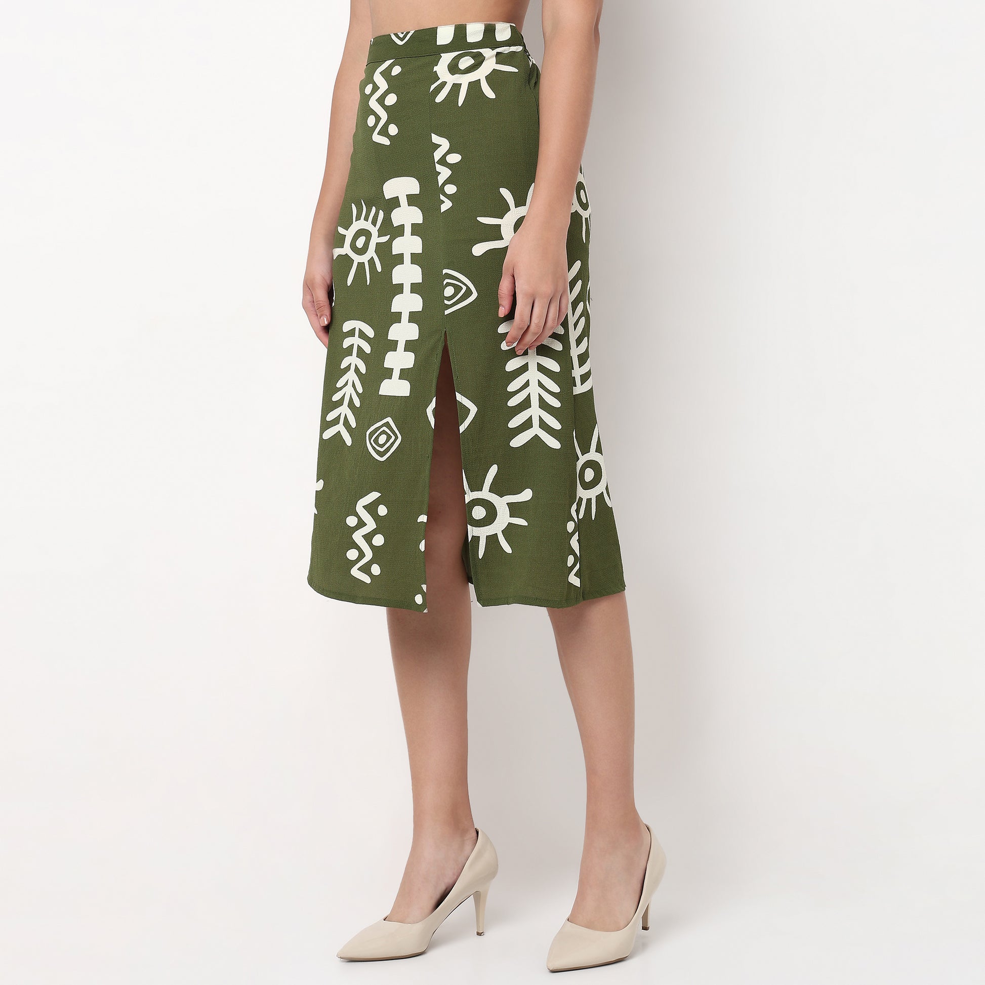 A-Line Printed Skirt with Slit