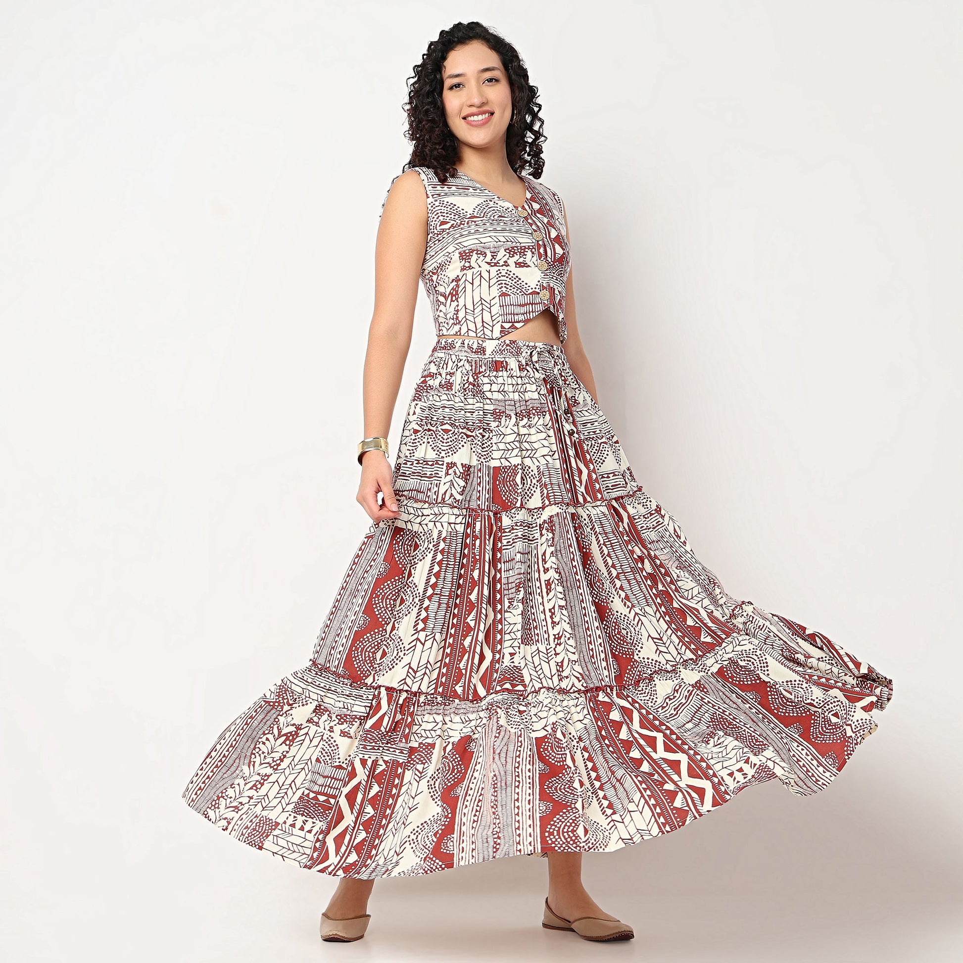 Cotton Printed High Rise Skirt