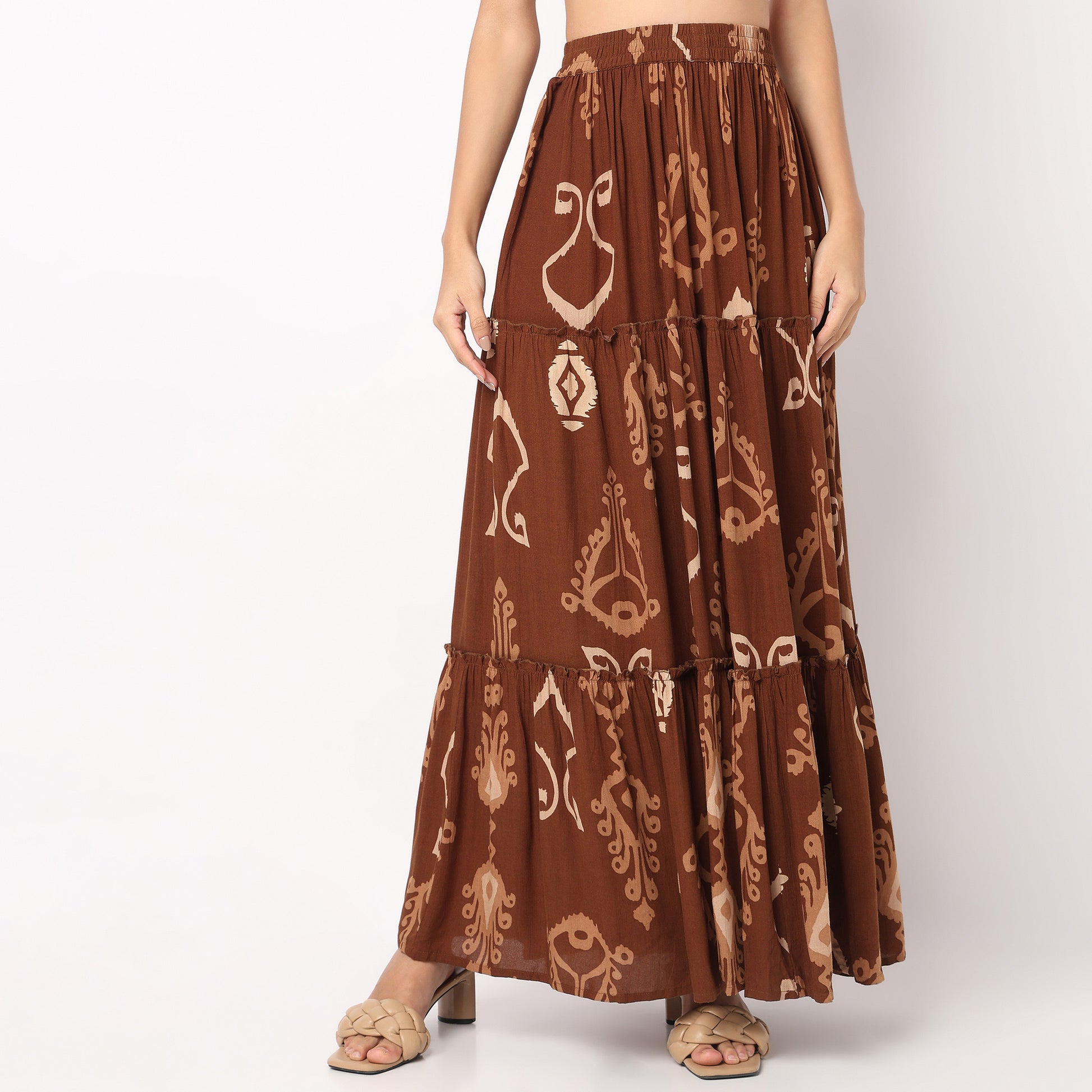 Printed High Rise Tiered Skirt