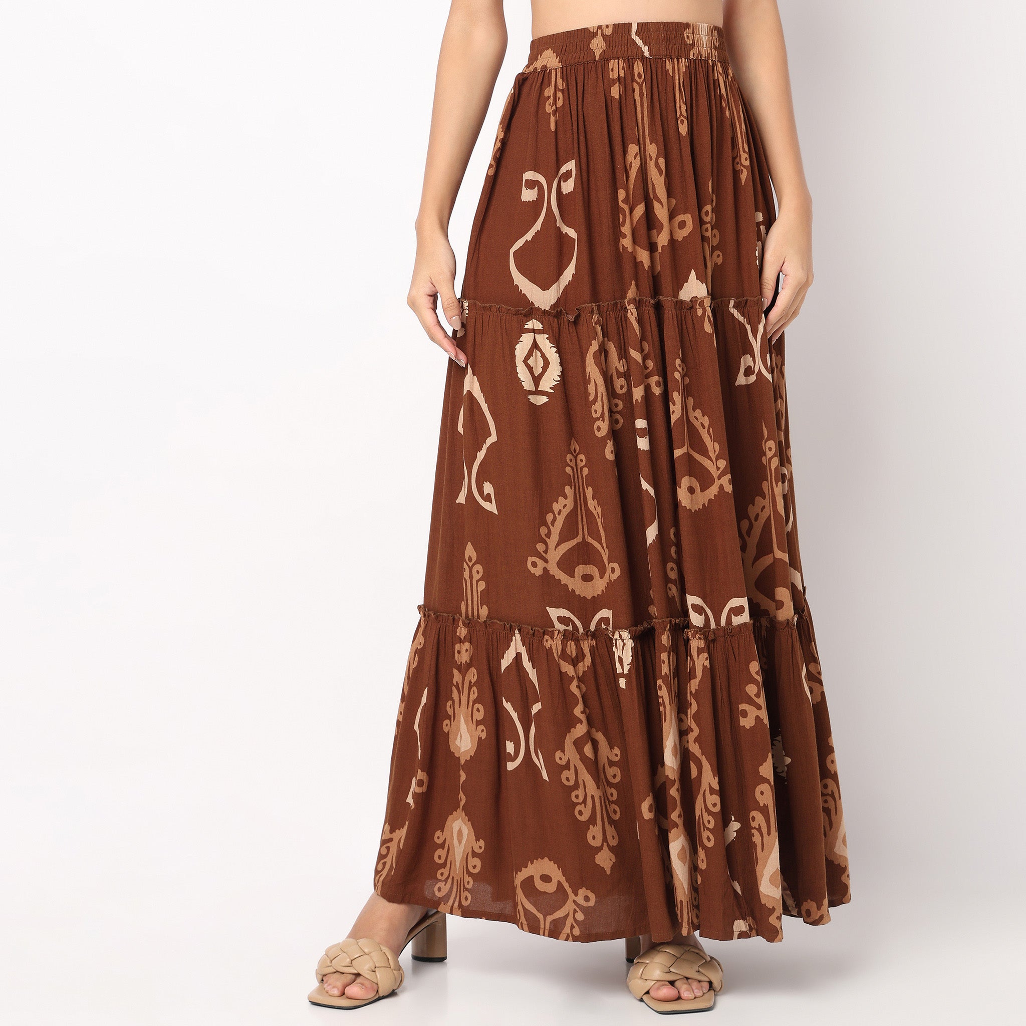 Printed High Rise Tiered Skirt