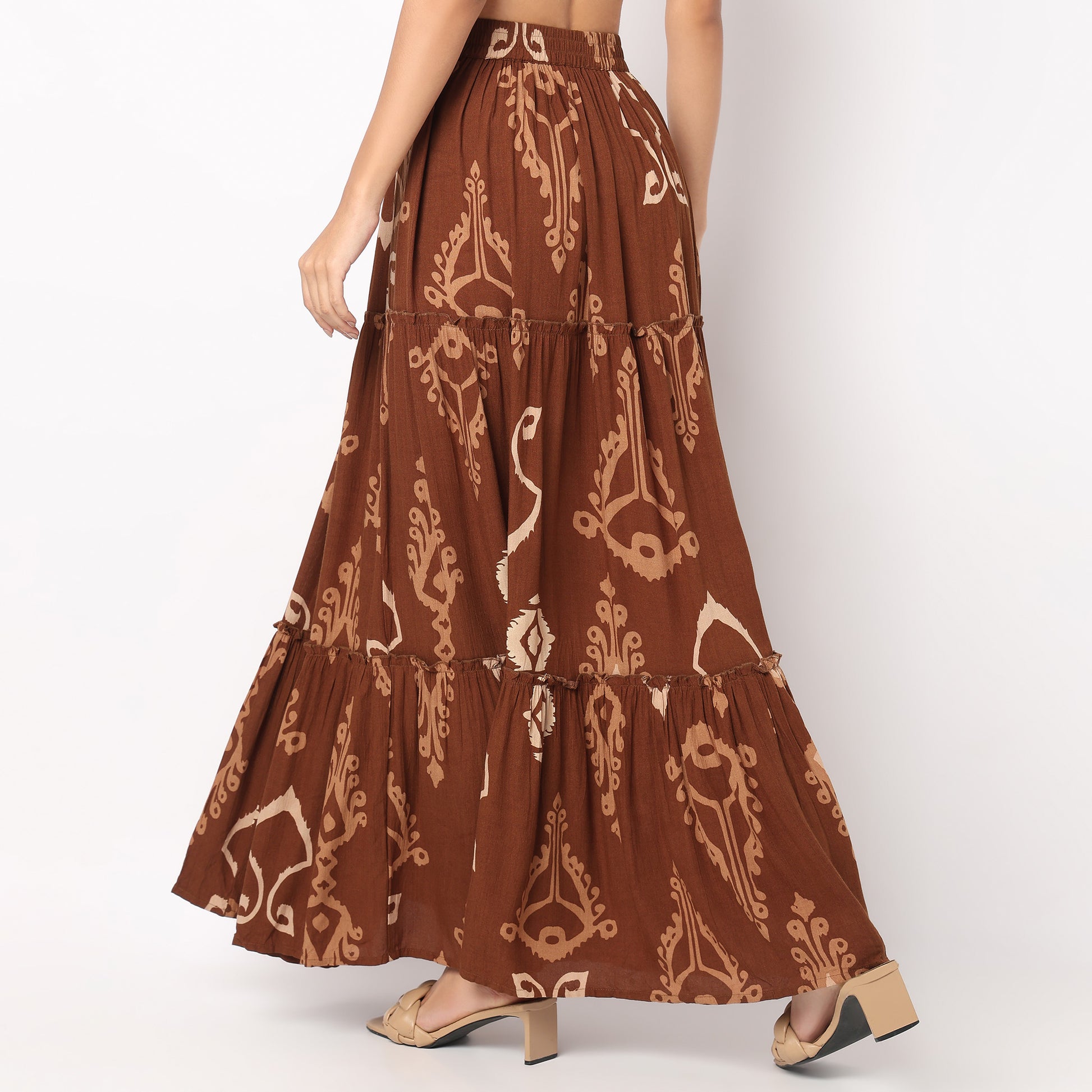 Printed High Rise Tiered Skirt