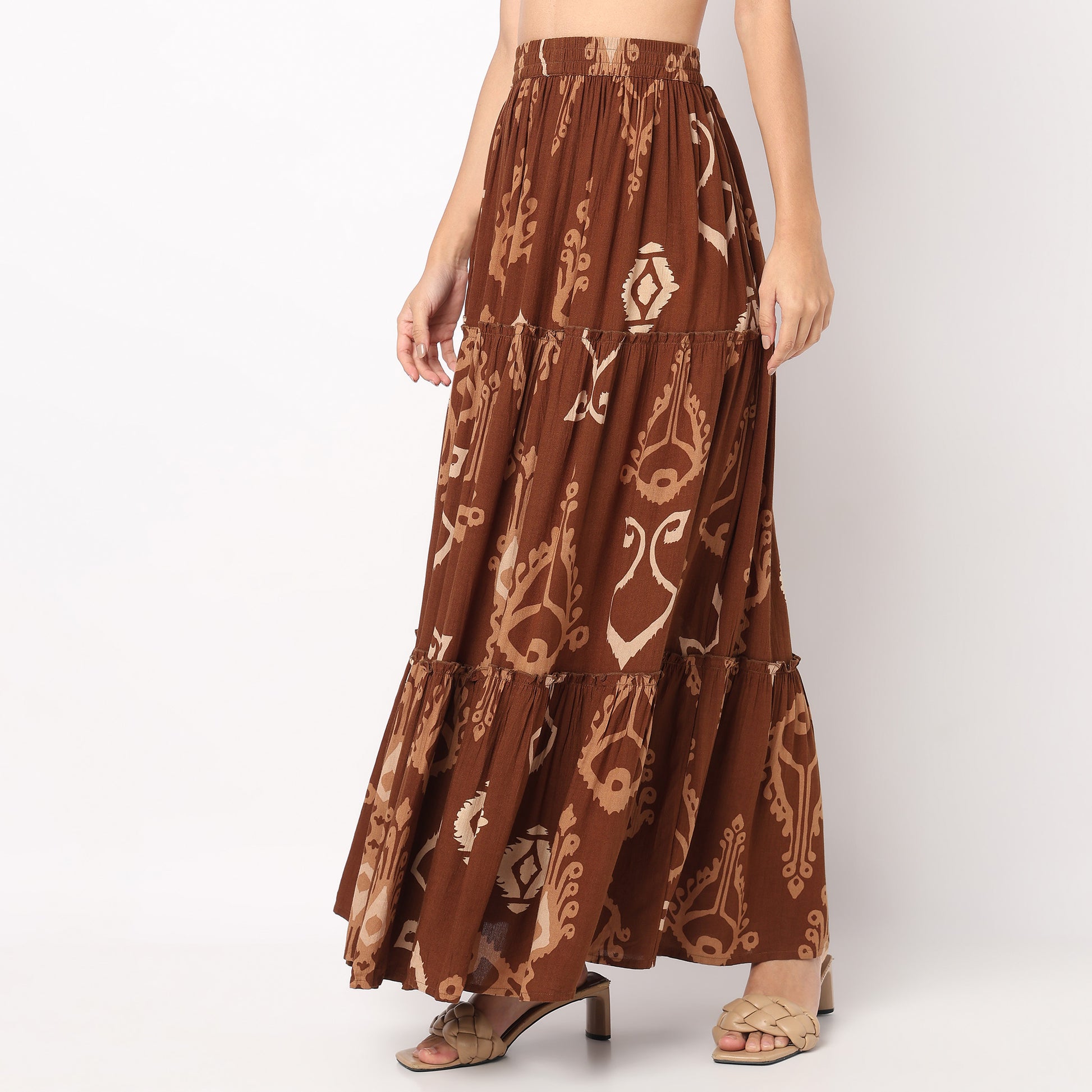 Printed High Rise Tiered Skirt