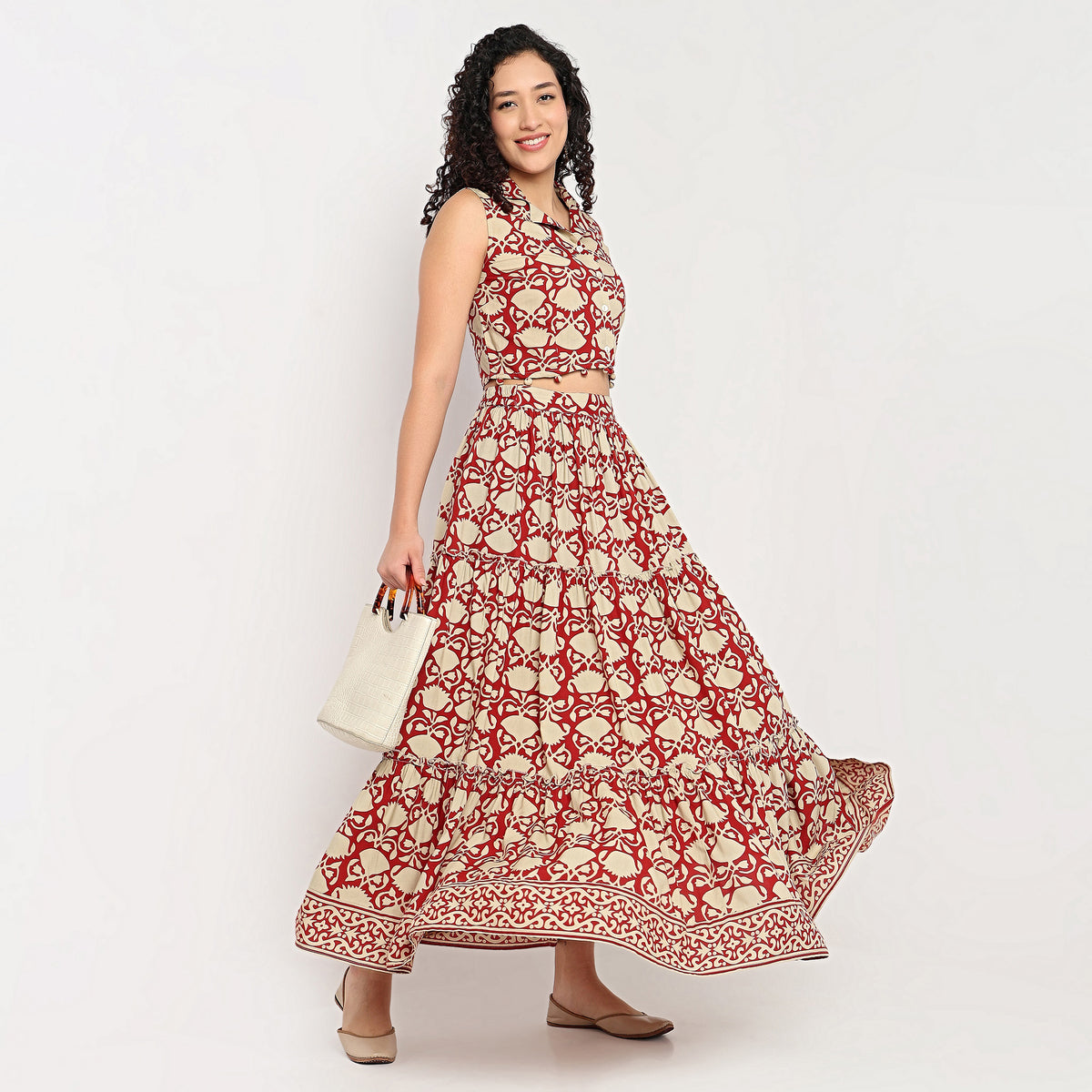 Printed Flared High Rise Skirt