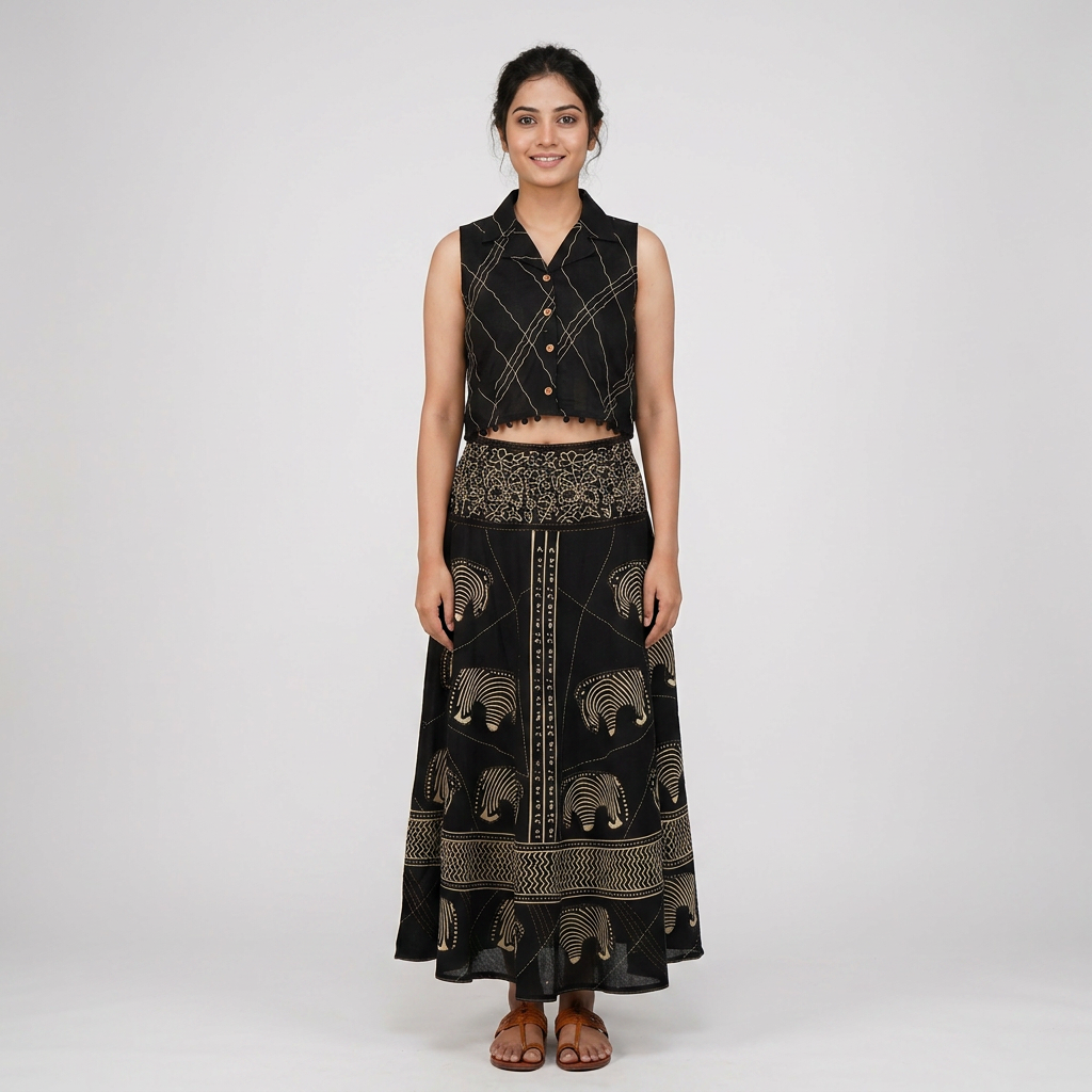 Flared Bias Printed Skirt