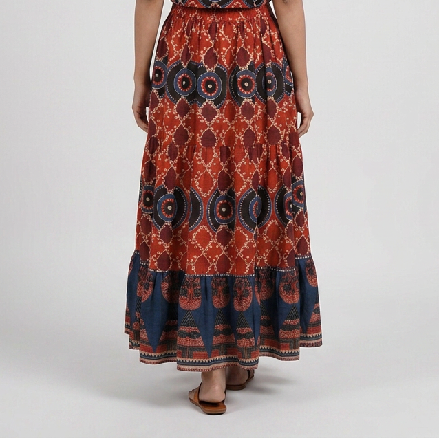 Printed Tiered Mid Rise Skirt