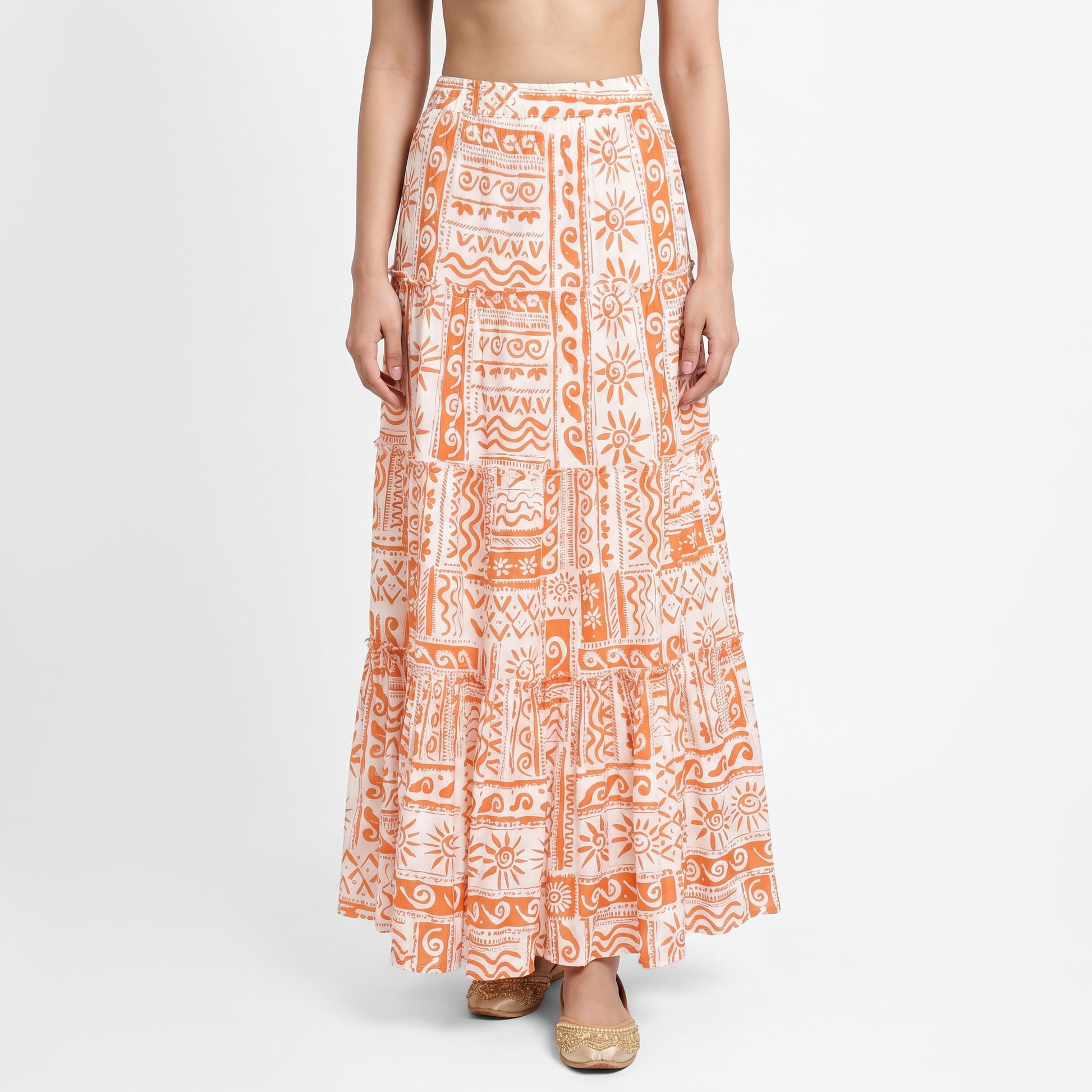 Printed Tiered High Rise Skirt