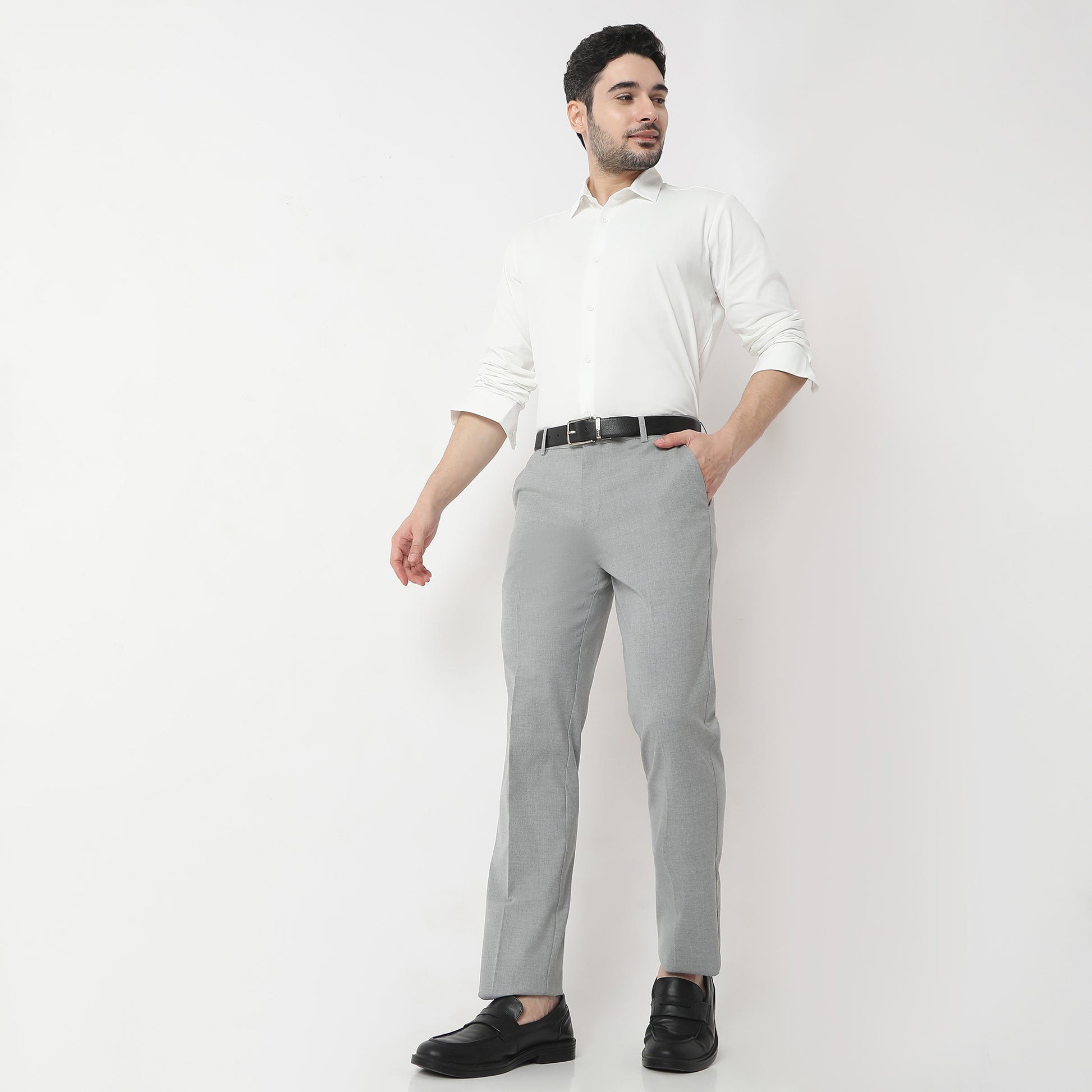 Regular Fit Solid Mid Rise Trousers