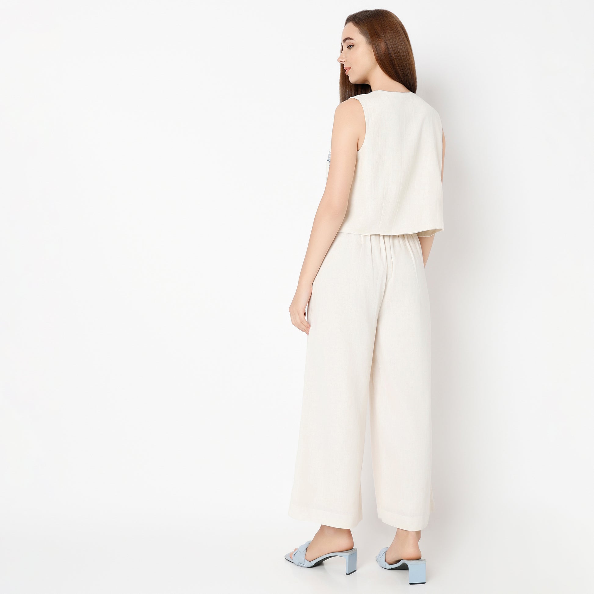 Embroidered Square Neck Vest Sleeveless Crop Top with Pant & with Shrug Set