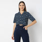 Straight Fit Bandhani Glam Camp Collar Printed Crop Top