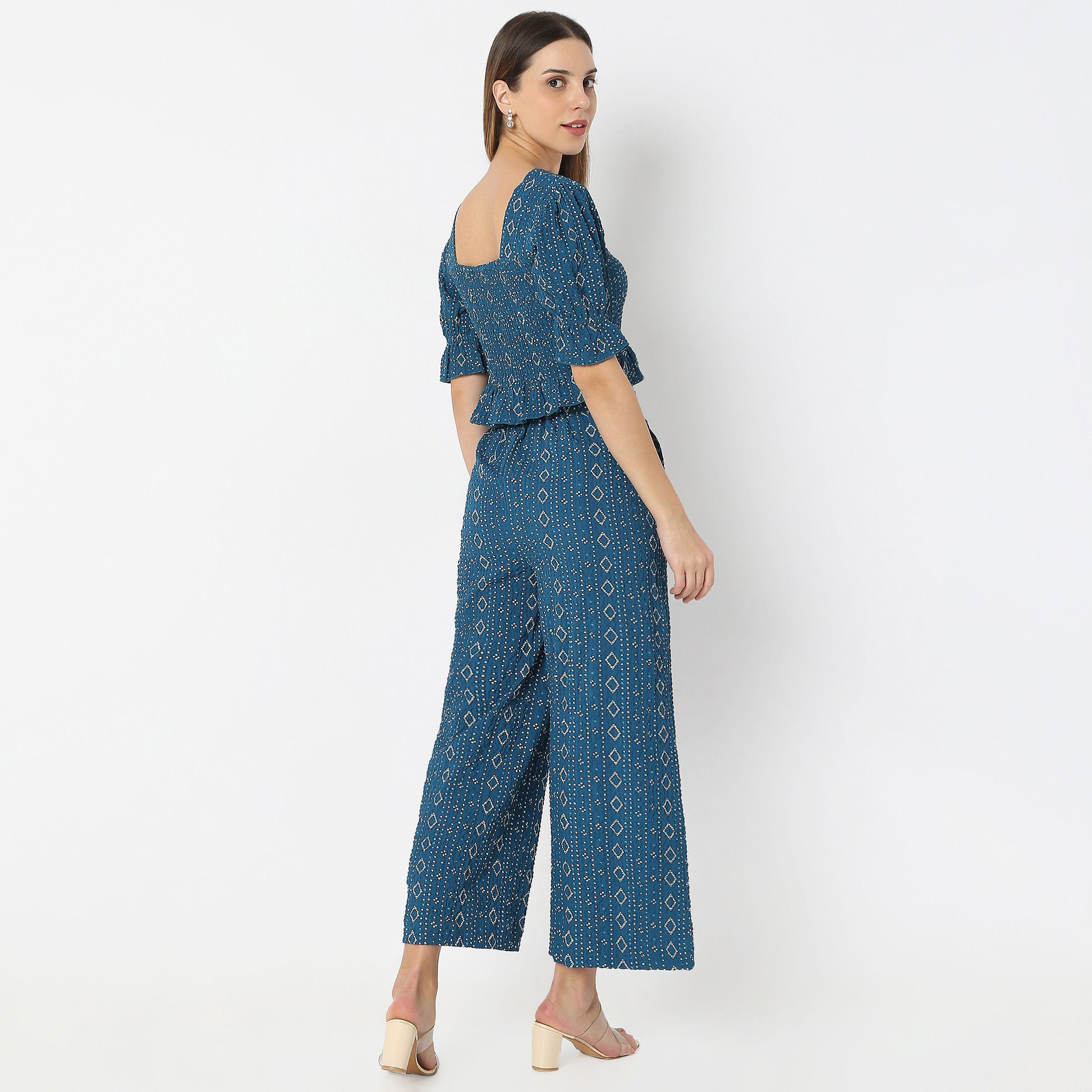 Flared V-Neck Bandhani Glam Printed Crop Top