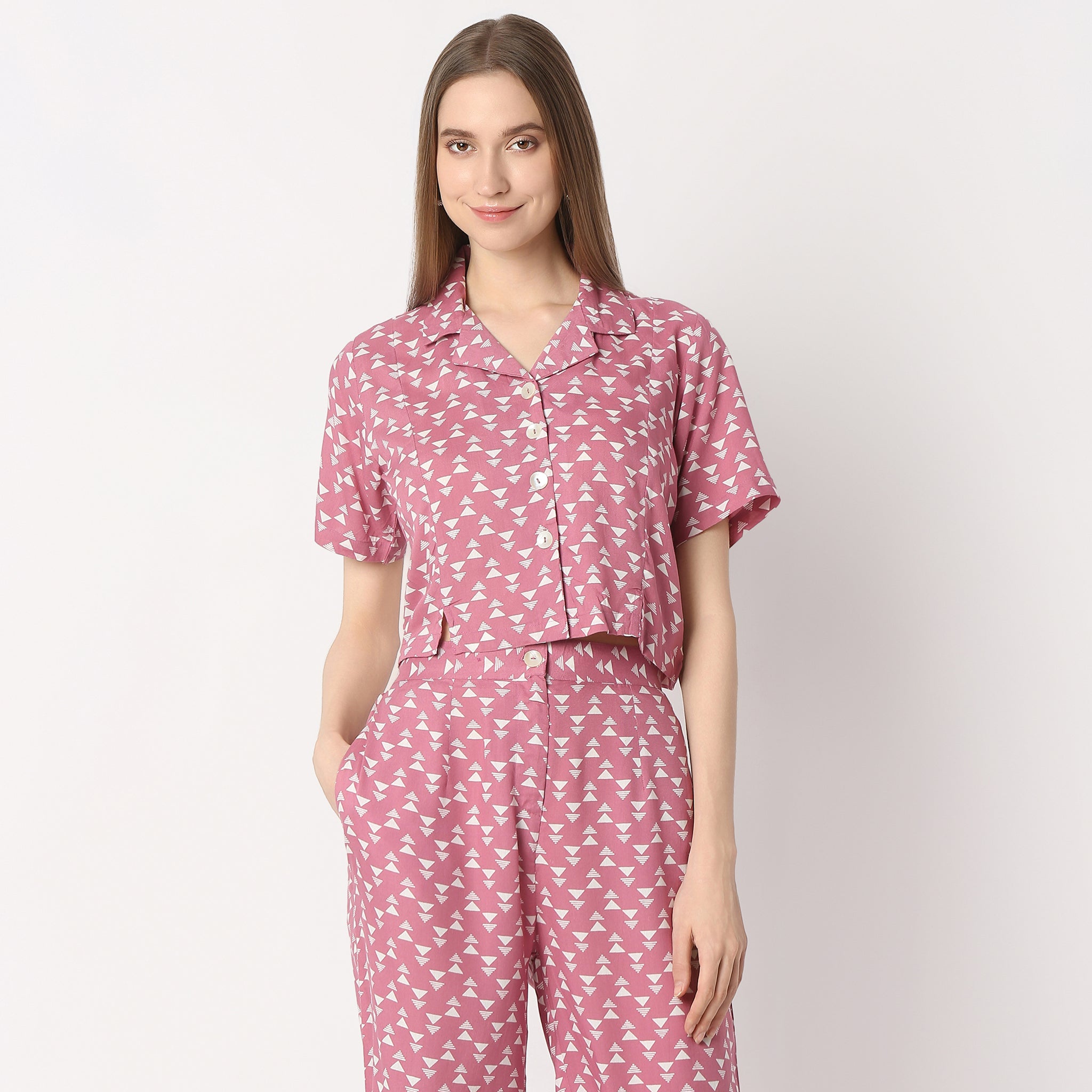 Regular Fit Printed Crop Length Top Top