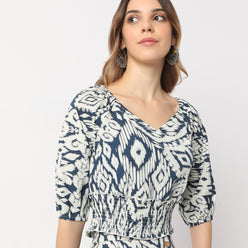 Printed V Neck Straight Abstract Crop Top