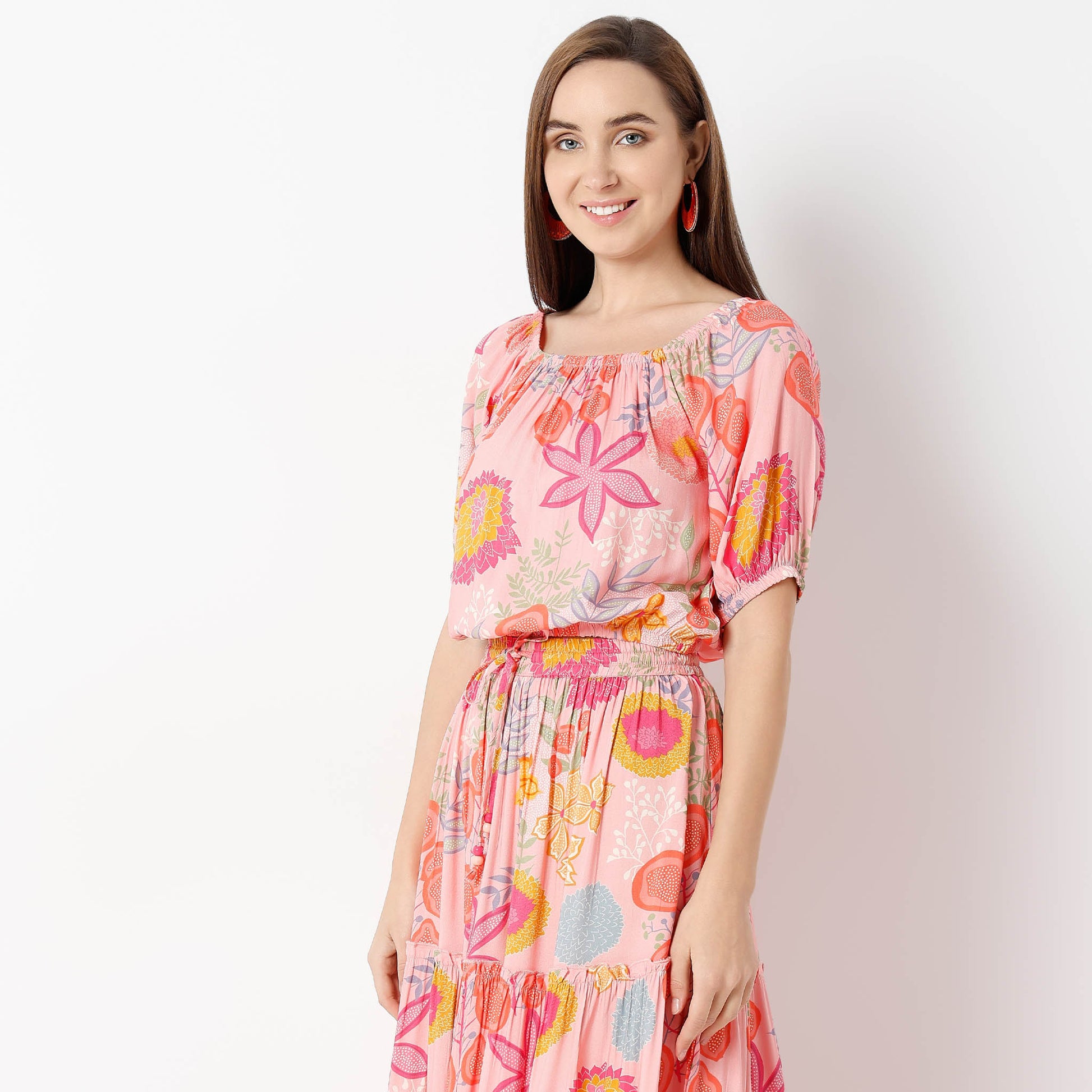 Regular Fit Printed Round Neck Crop Top