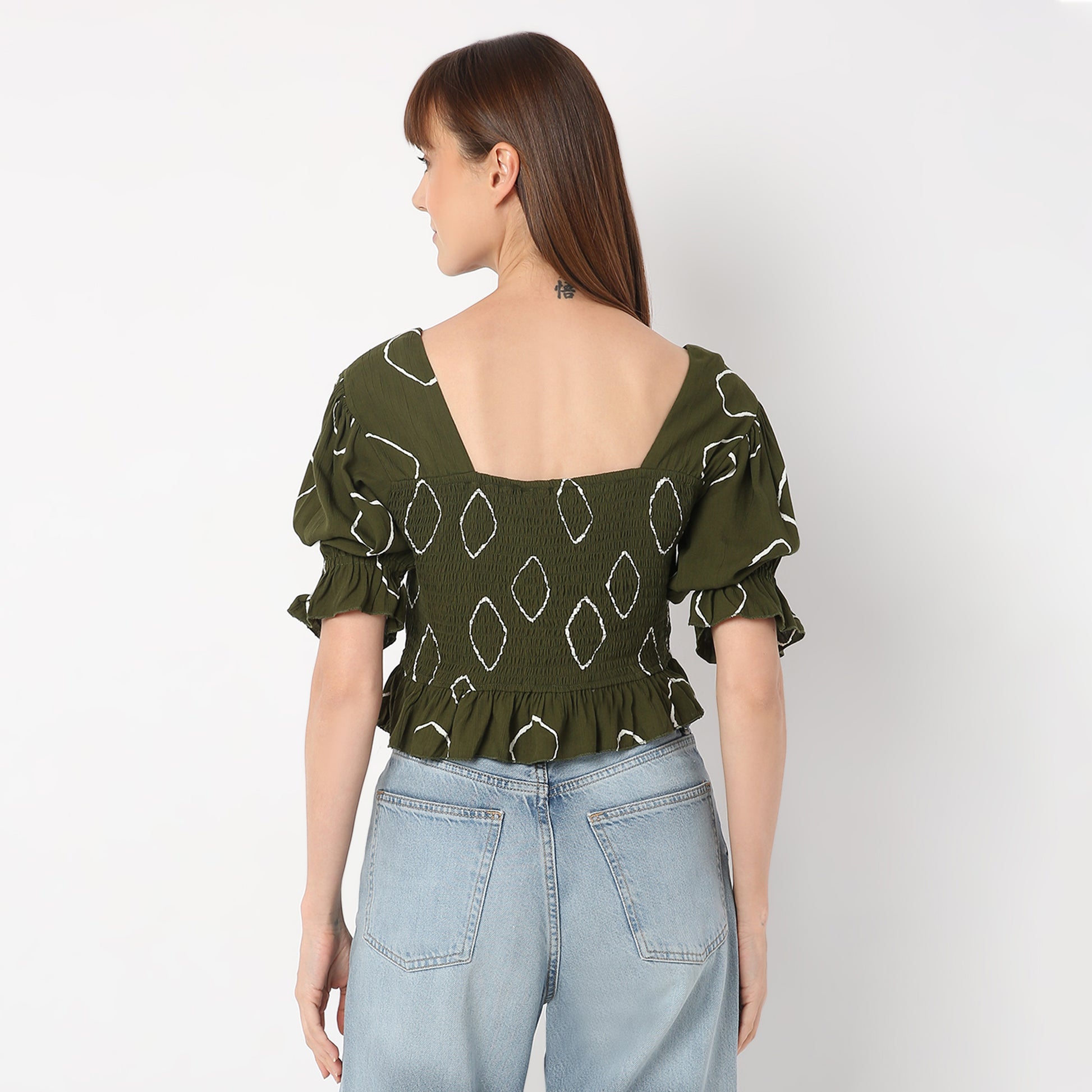 Regular Fit Printed Sweetheart Neck Crop Top